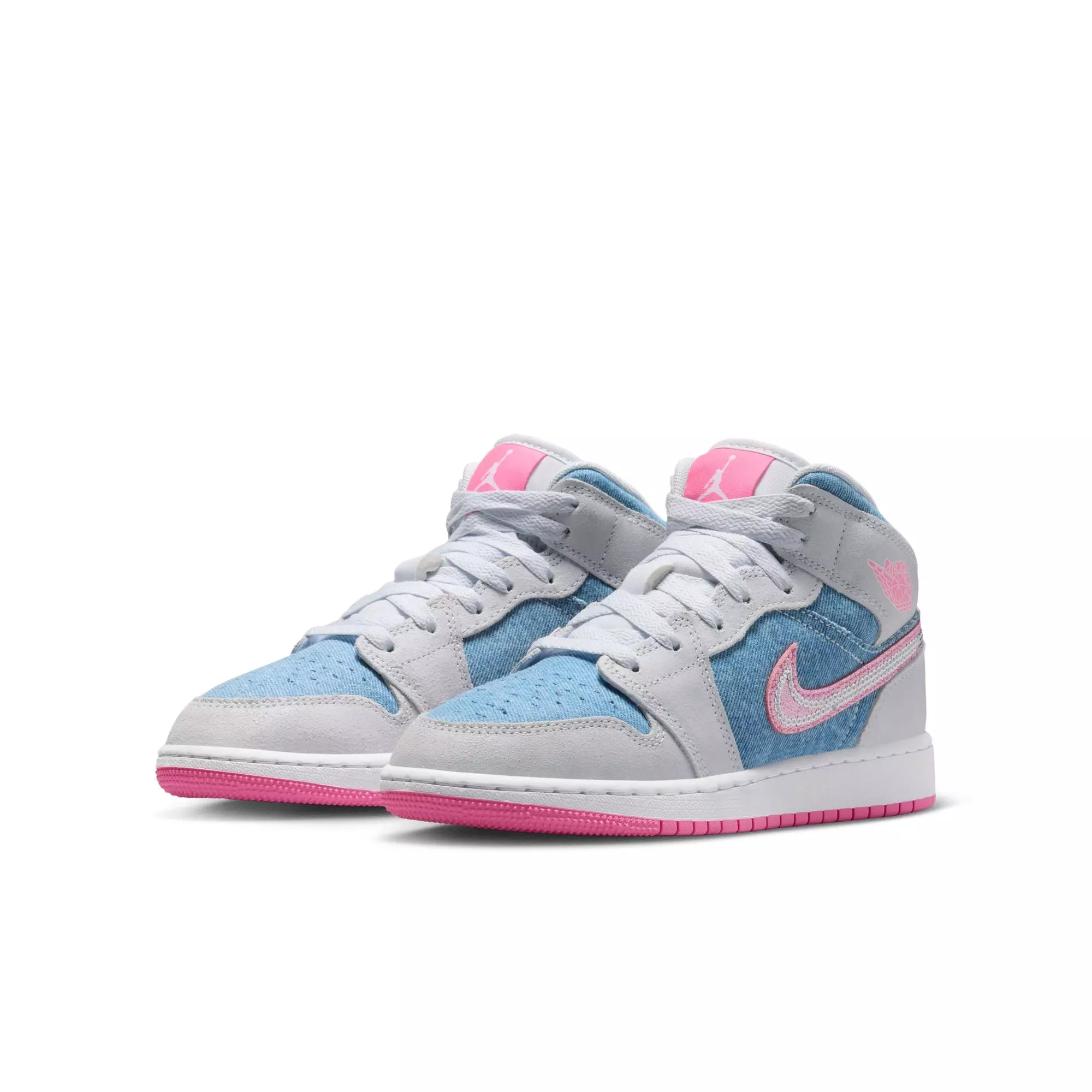Jordan 1 Mid SE "Cobalt Bliss/Pink Glow/White" Grade School Girls' Shoe - BLUE/PINK