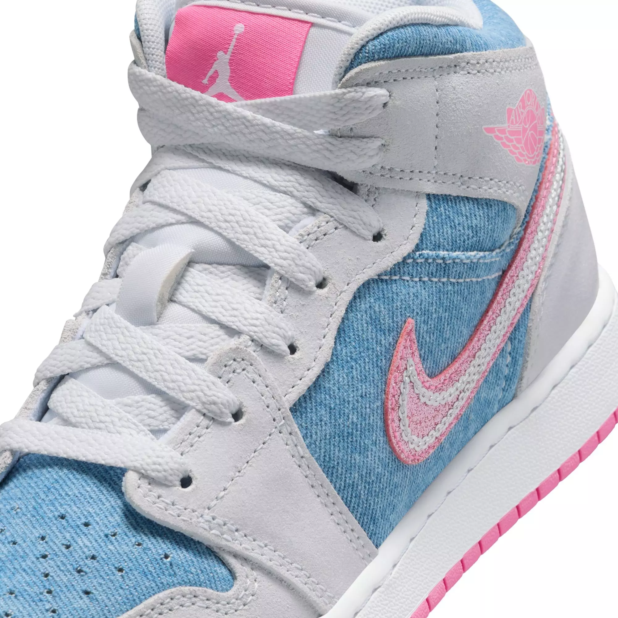Jordan 1 Mid SE "Cobalt Bliss/Pink Glow/White" Grade School Girls' Shoe - BLUE/PINK