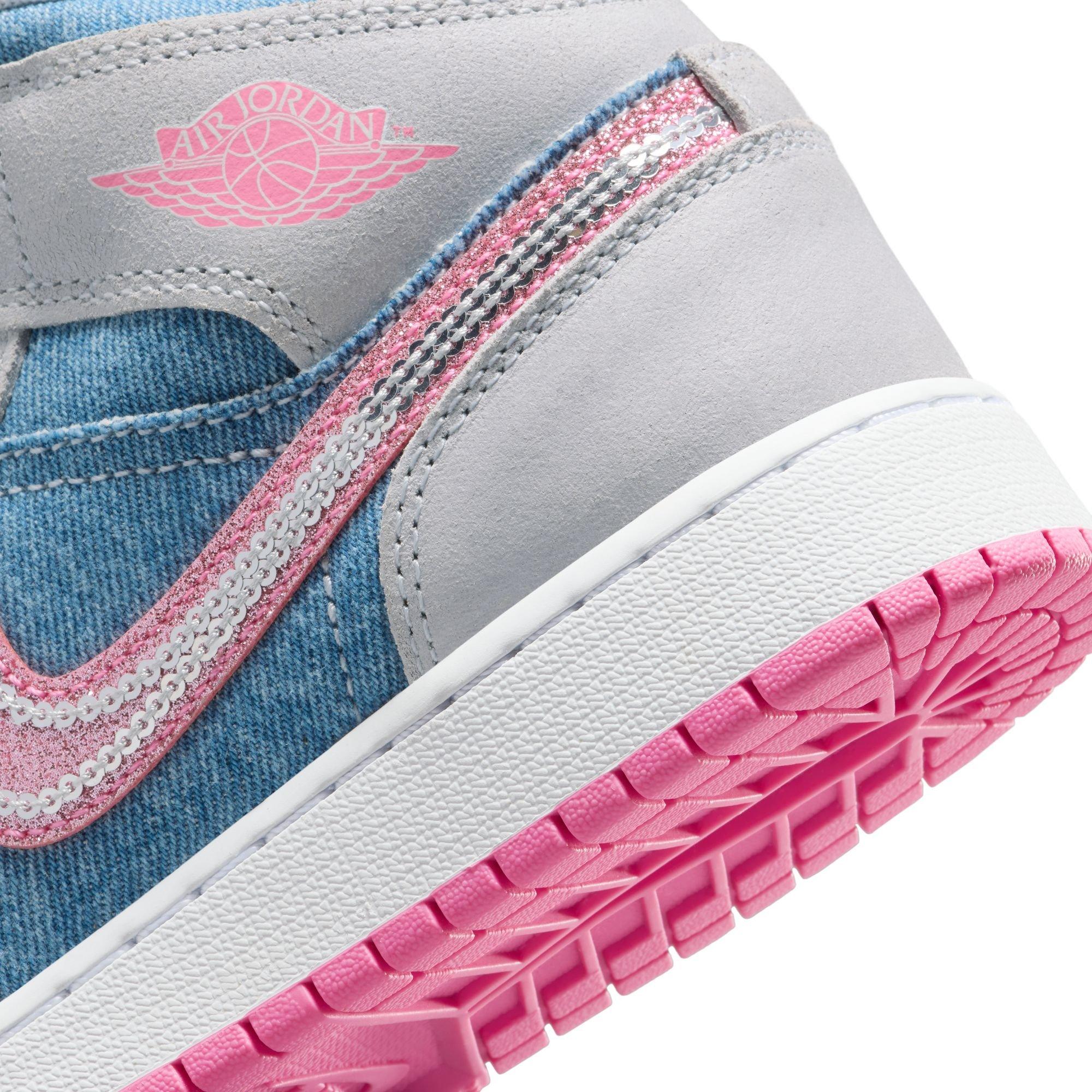 Jordan 1 Mid SE Grade School Girls' "Cobalt Bliss/Pink Glow/White" Shoe