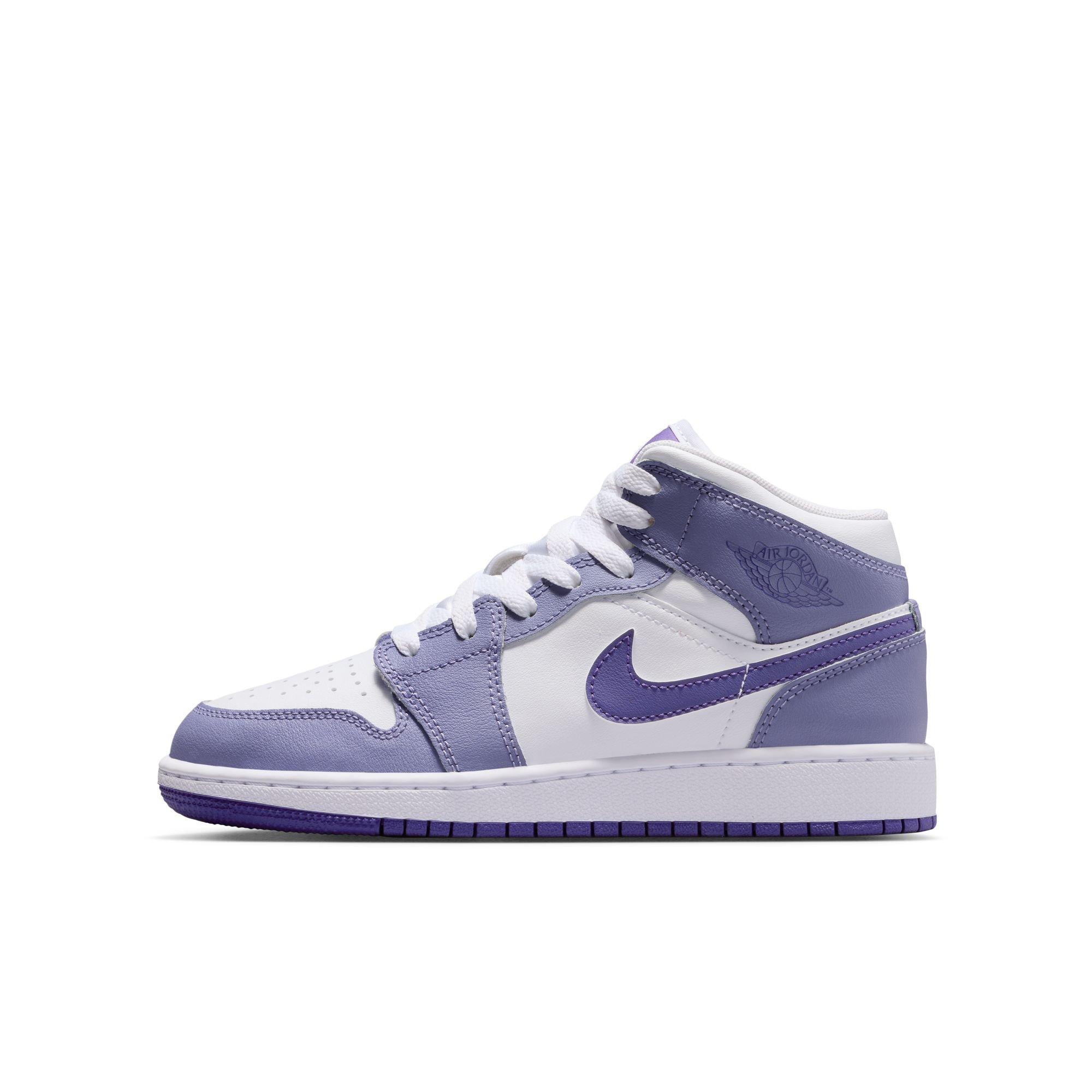 Jordan 1 Mid Grade School Girls' "Dusty Amethyst/Court Purple/White" Shoe​