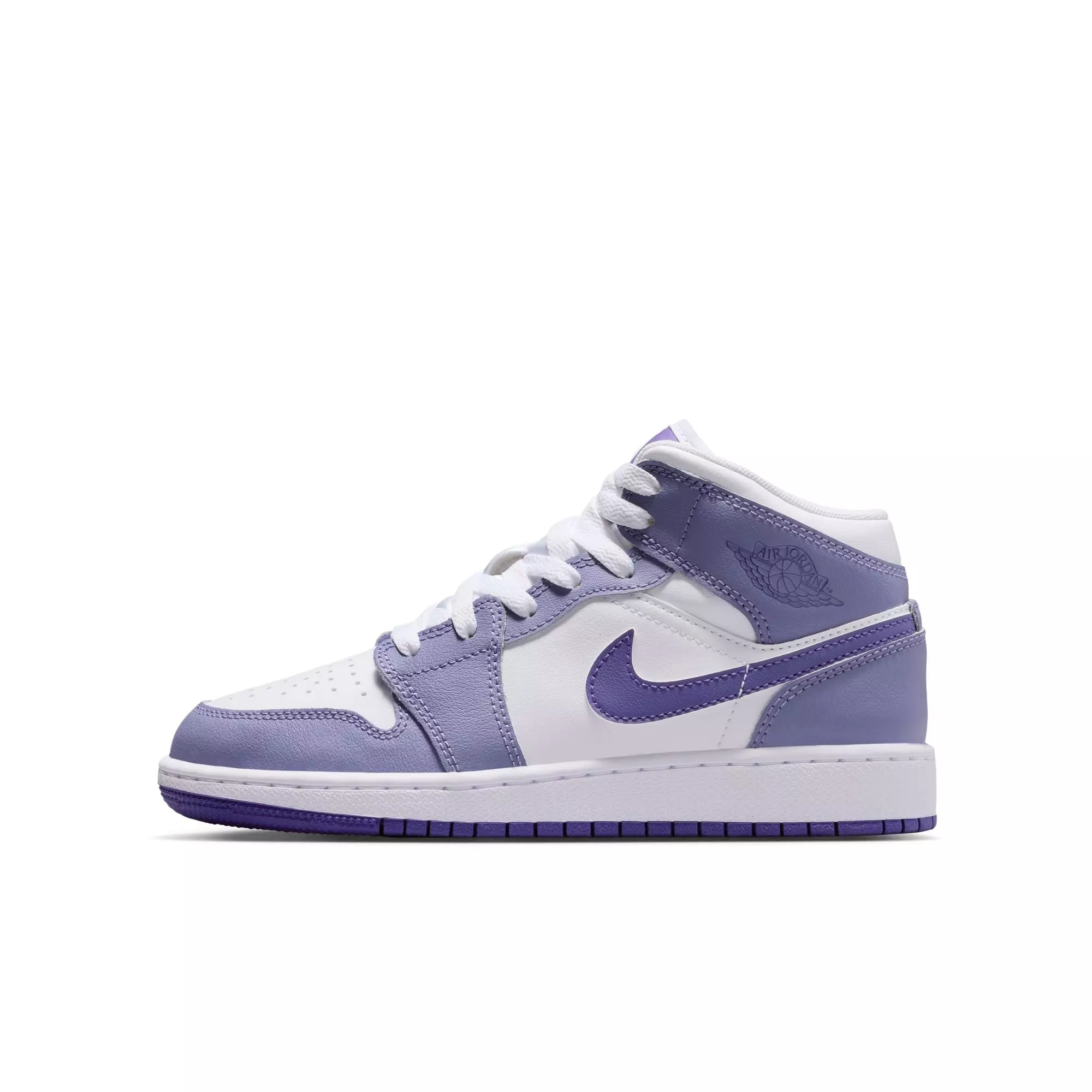 Jordan 1 Mid "Dusty Amethyst/Court Purple/White" Grade School Girls' Shoe​ - PURPLE/WHITE