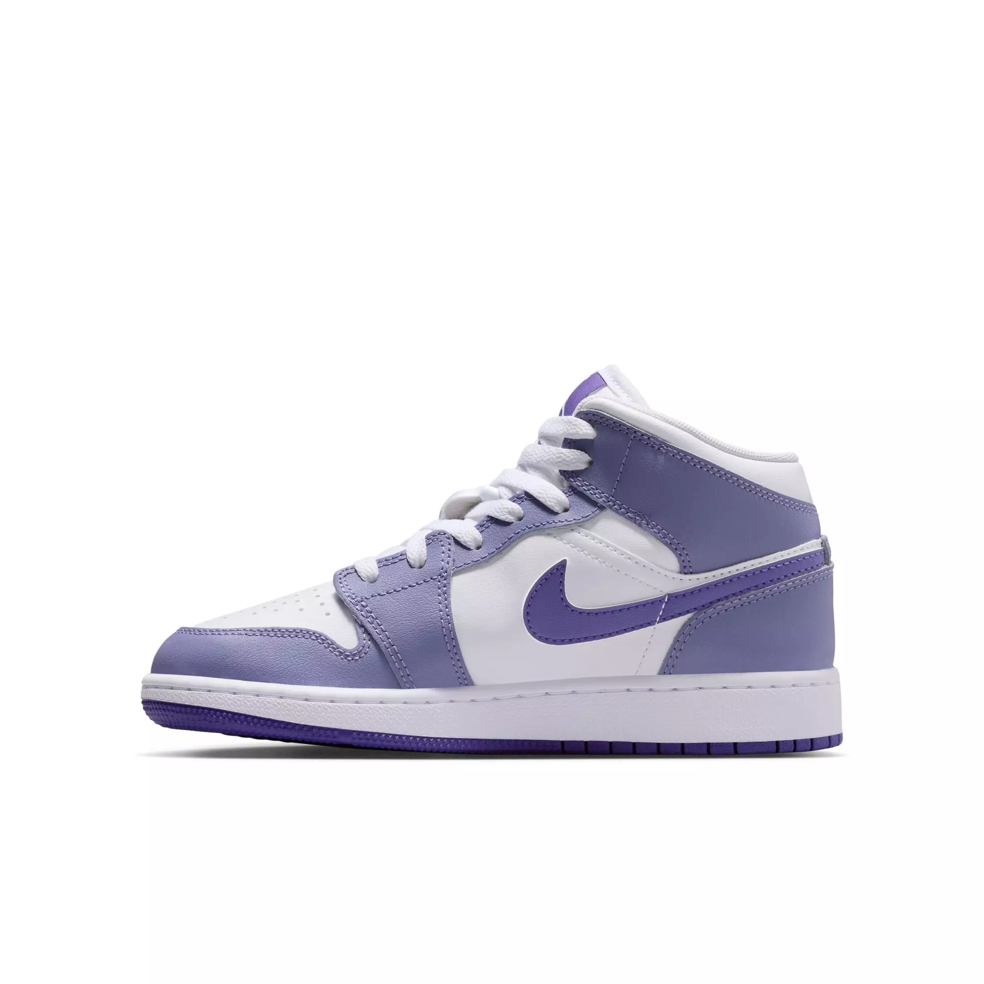 Jordan 1 Mid "Dusty Amethyst/Court Purple/White" Grade School Girls' Shoe​ - PURPLE/WHITE
