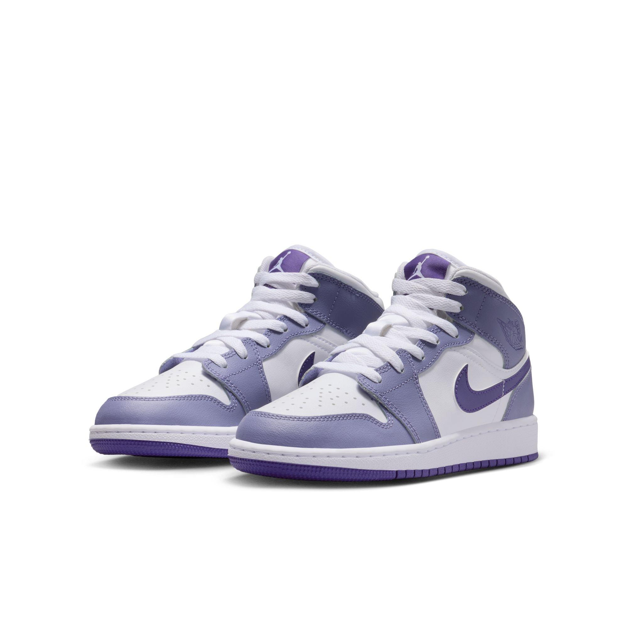Jordan 1 Mid Grade School Girls' "Dusty Amethyst/Court Purple/White" Shoe​