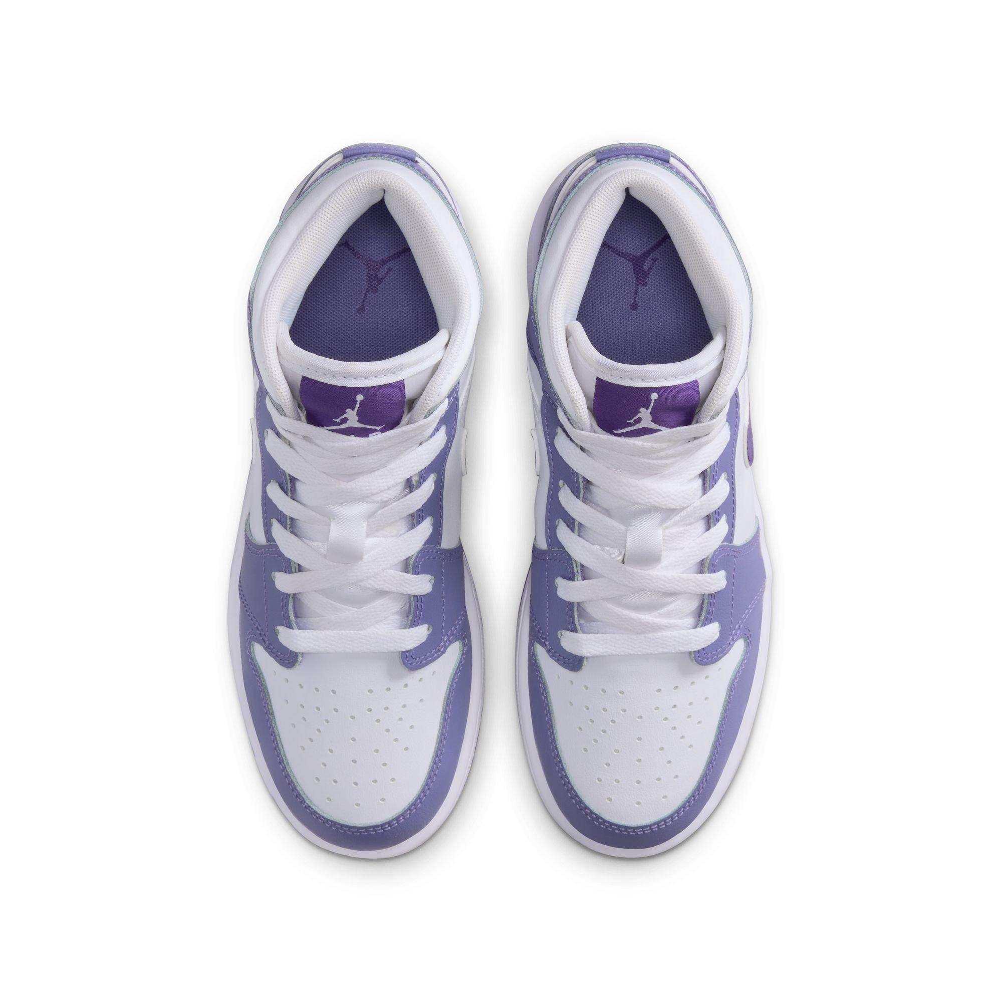 Jordan 1 Mid Grade School Girls' "Dusty Amethyst/Court Purple/White" Shoe​