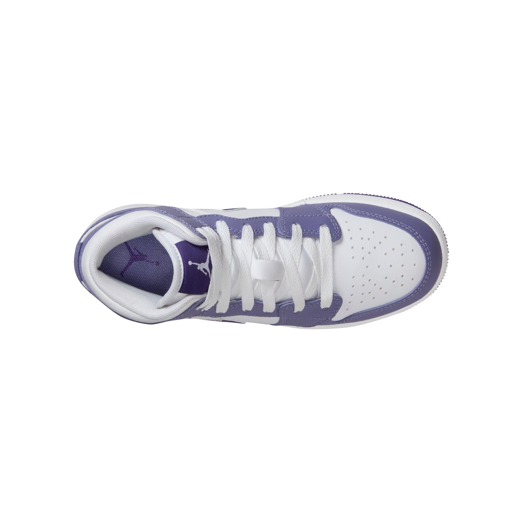 Jordan 1 Mid Grade School Girls' "Dusty Amethyst/Court Purple/White" Shoe​