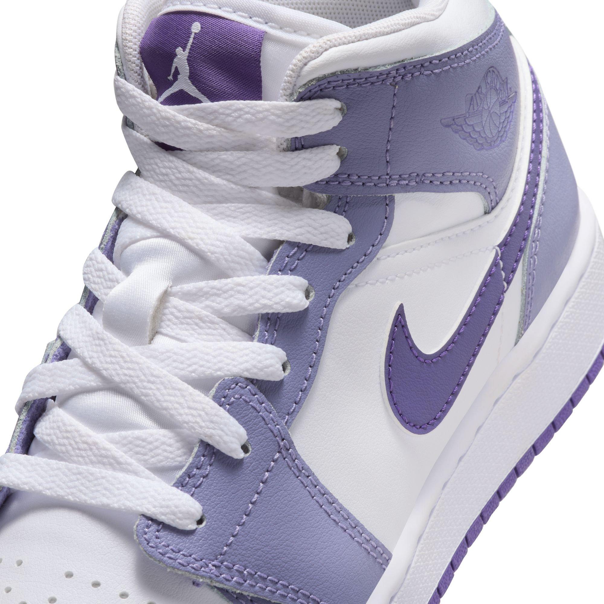 Jordan 1 Mid Grade School Girls' "Dusty Amethyst/Court Purple/White" Shoe​