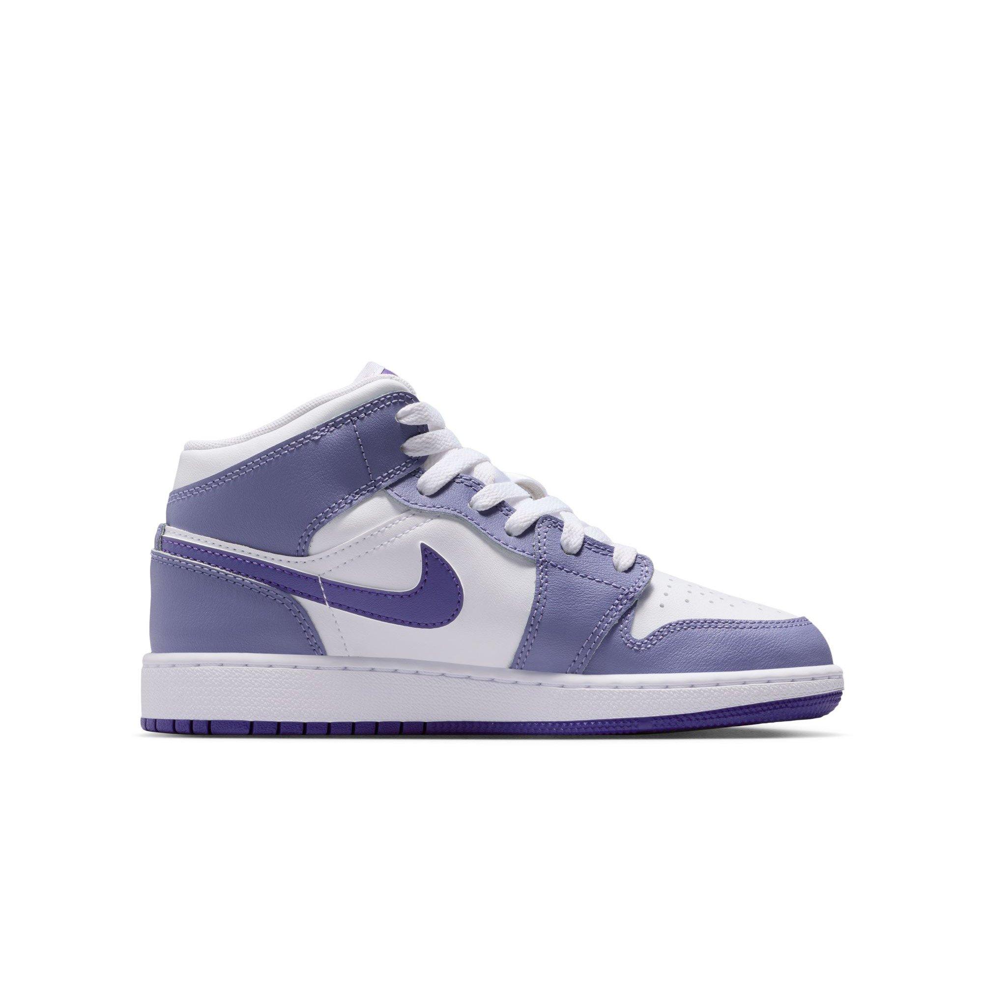Jordan 1 Mid Grade School Girls' "Dusty Amethyst/Court Purple/White" Shoe​