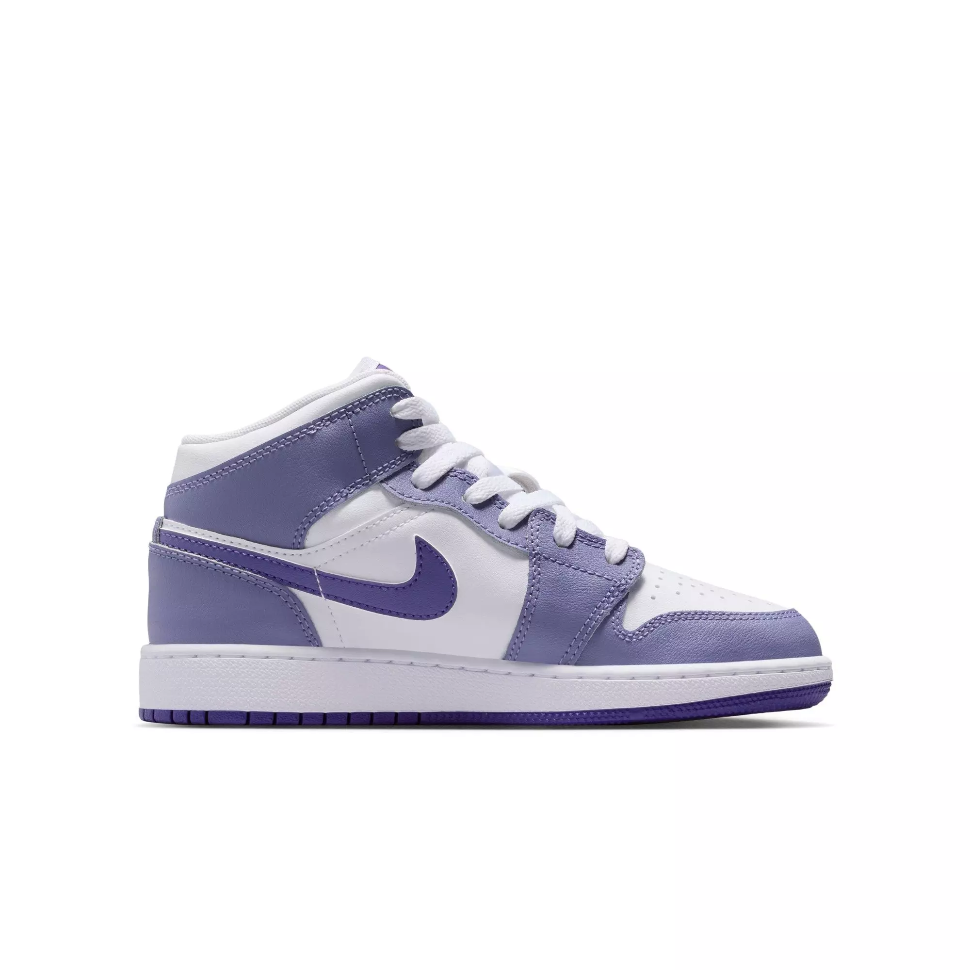 Jordan 1 Mid "Dusty Amethyst/Court Purple/White" Grade School Girls' Shoe​ - PURPLE/WHITE