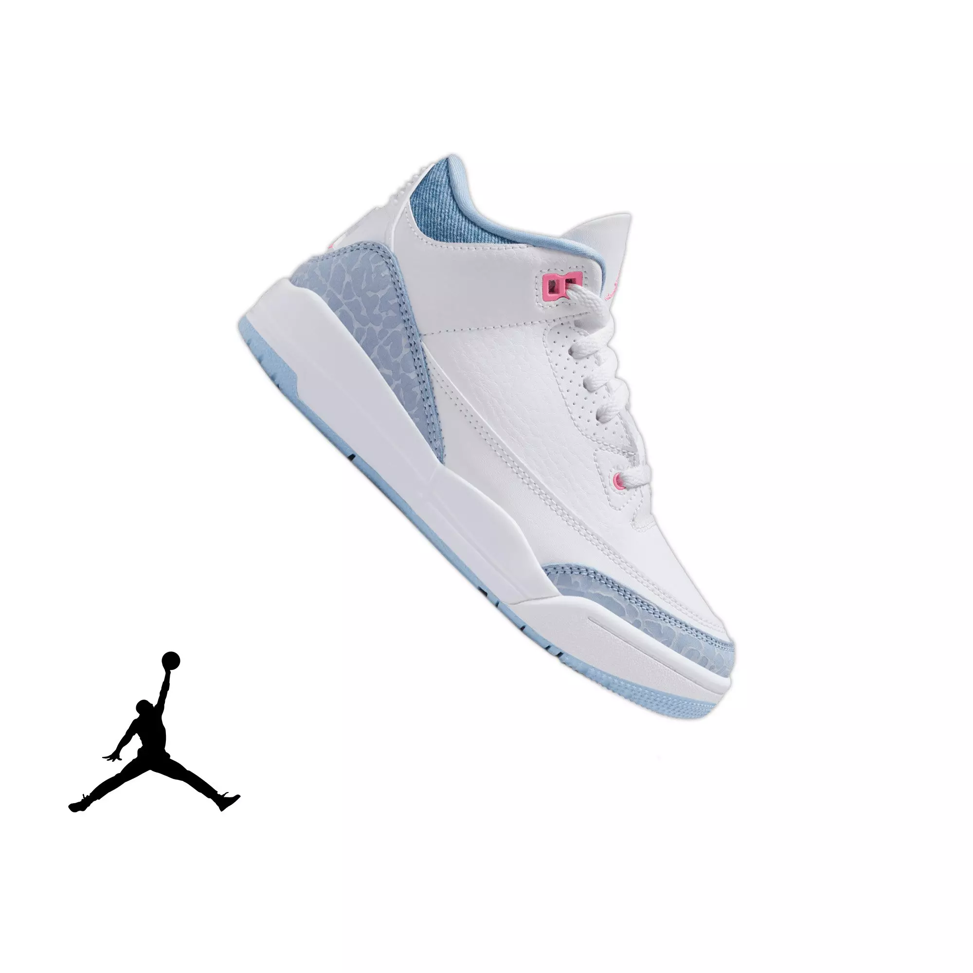 Jordan 3 Retro "Colbalt Bliss" Preschool Girls' Shoe - WHITE/PINK GLOW/COBALT BLISS