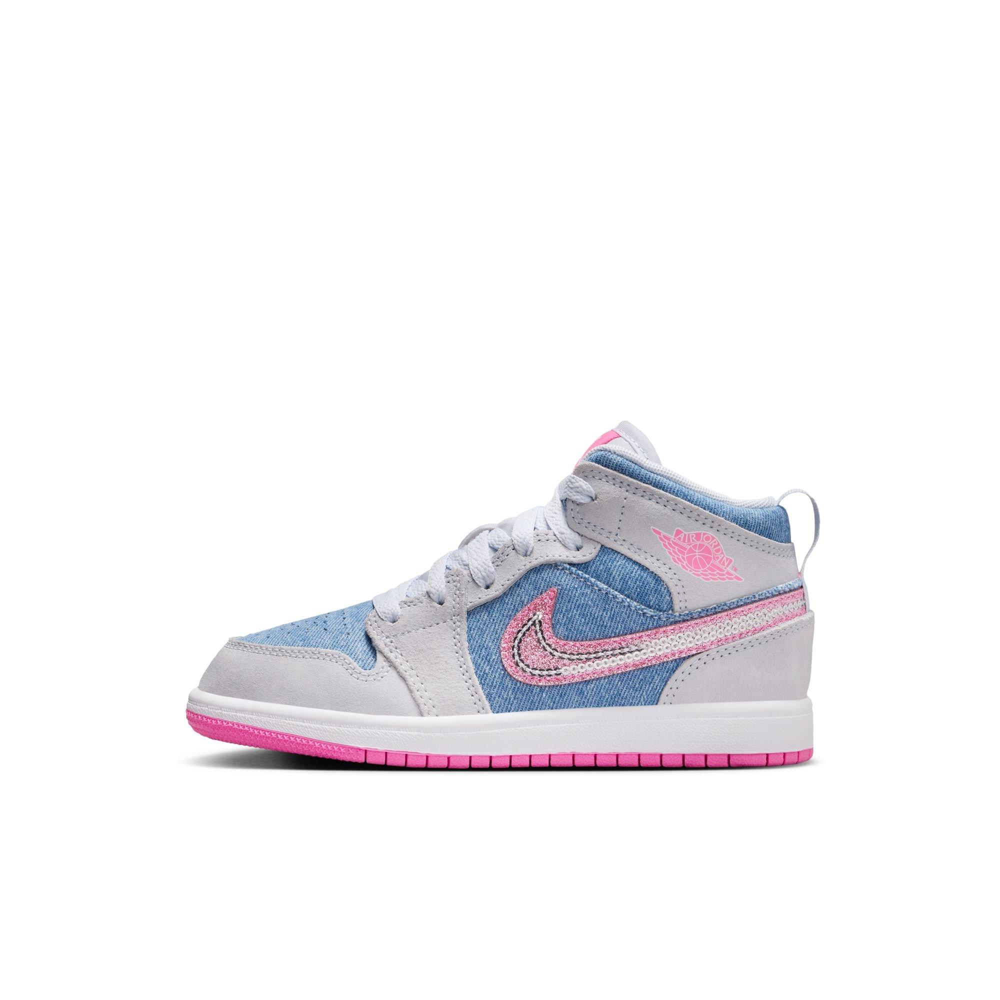 Jordan 1 Mid SE Preschool Girls' "Cobalt Bliss/Pink/White" Shoe