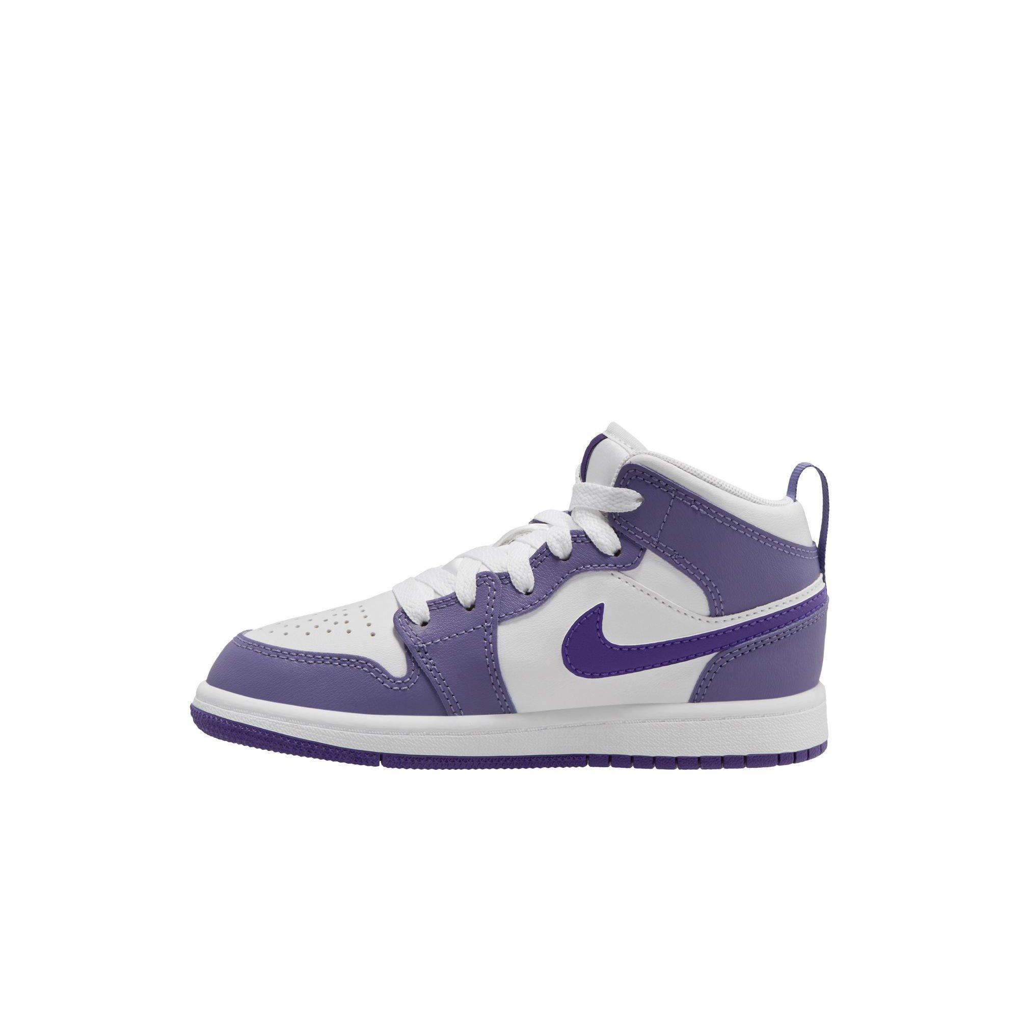Jordan 1 Mid Preschool Girls' "Dusty Amethyst/Court Purple/White" Shoe
