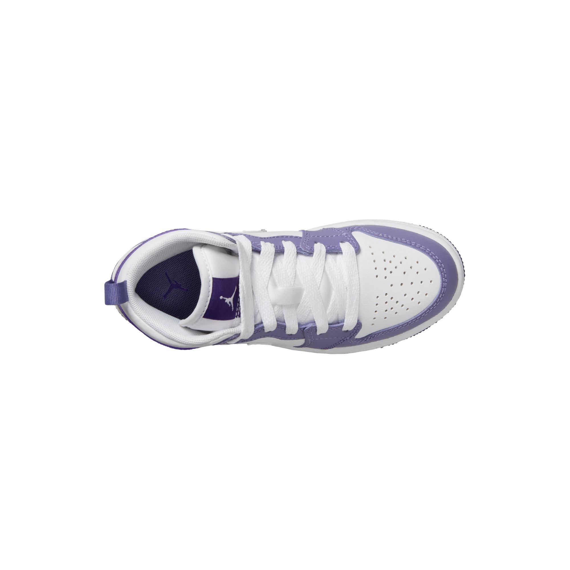 Jordan 1 Mid Preschool Girls' "Dusty Amethyst/Court Purple/White" Shoe