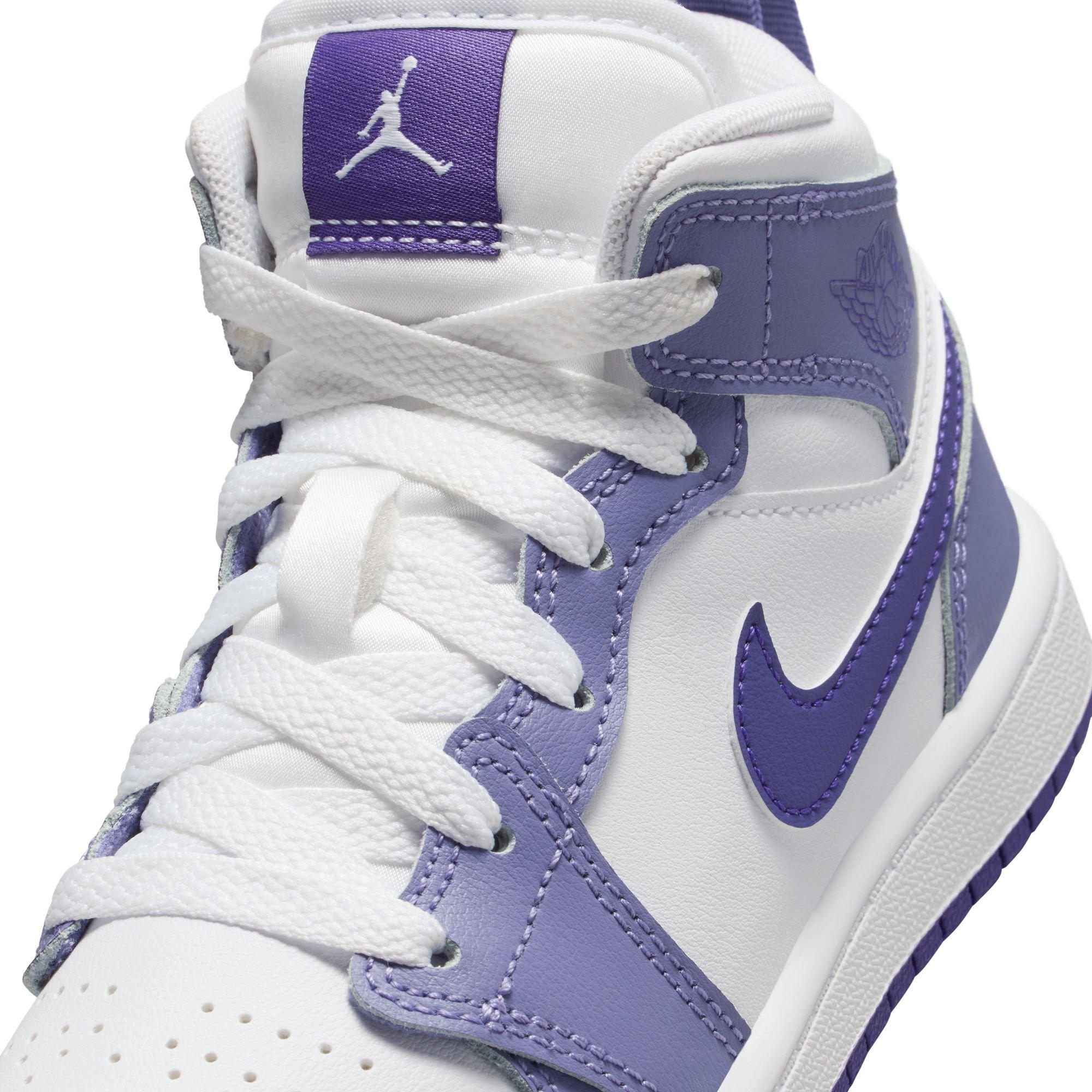 Jordan 1 Mid Preschool Girls' "Dusty Amethyst/Court Purple/White" Shoe