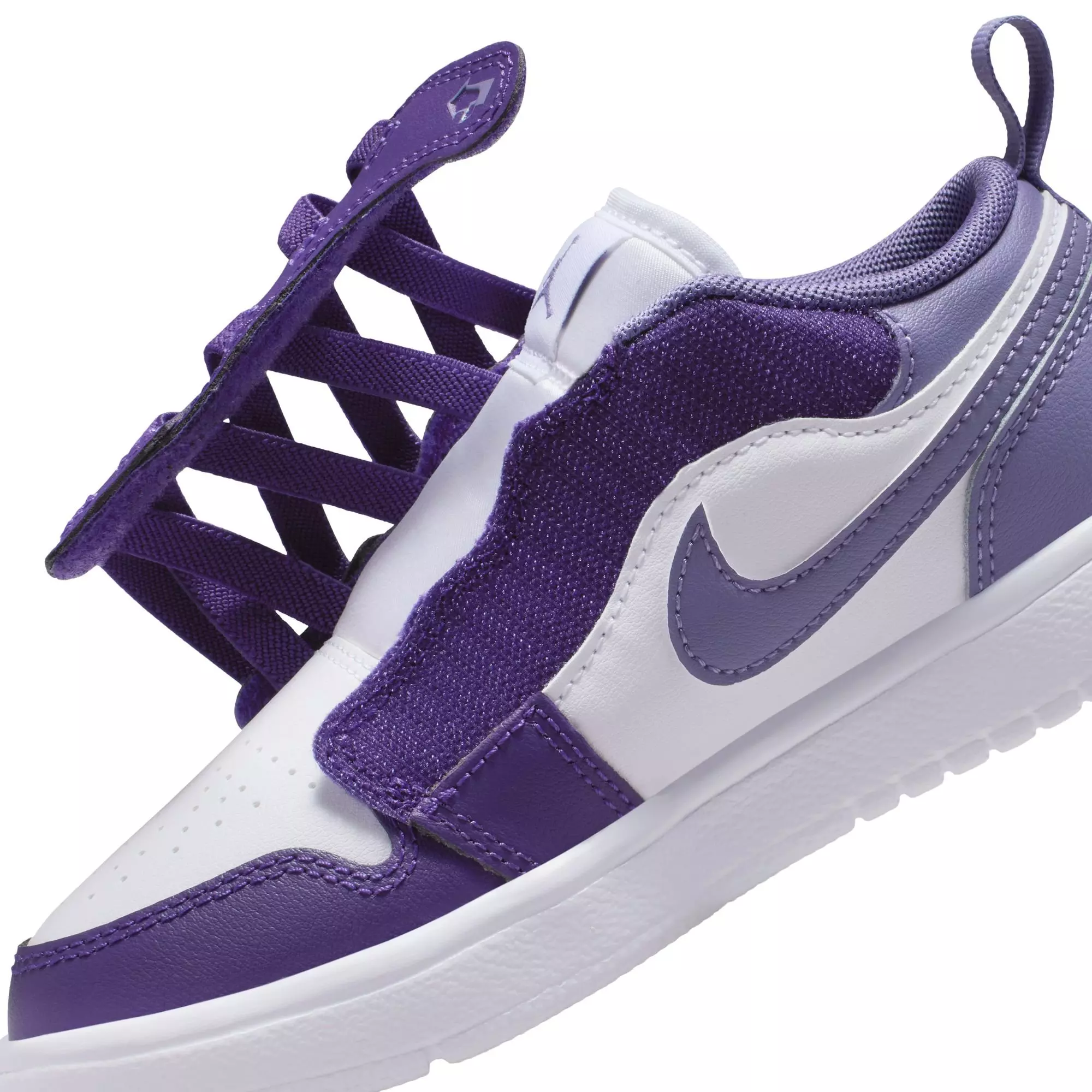 Jordan 1 Low Alt "Court Purple/Dusty Amethyst/White" Preschool Girls' Shoe - PURPLE/WHITE