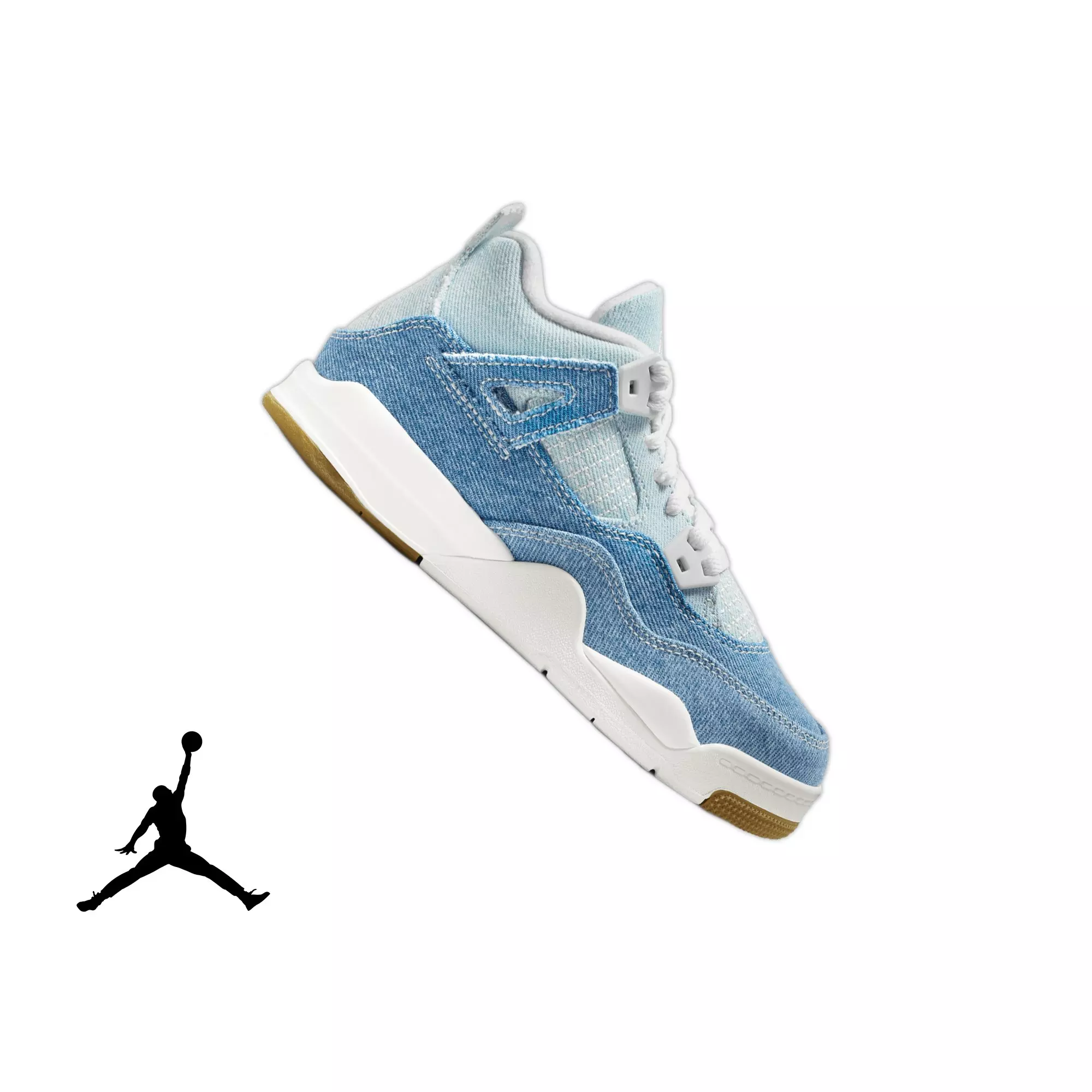 Jordan 4 Retro "Worn Blue" Preschool Girls' Shoe - WHITE/BLUE