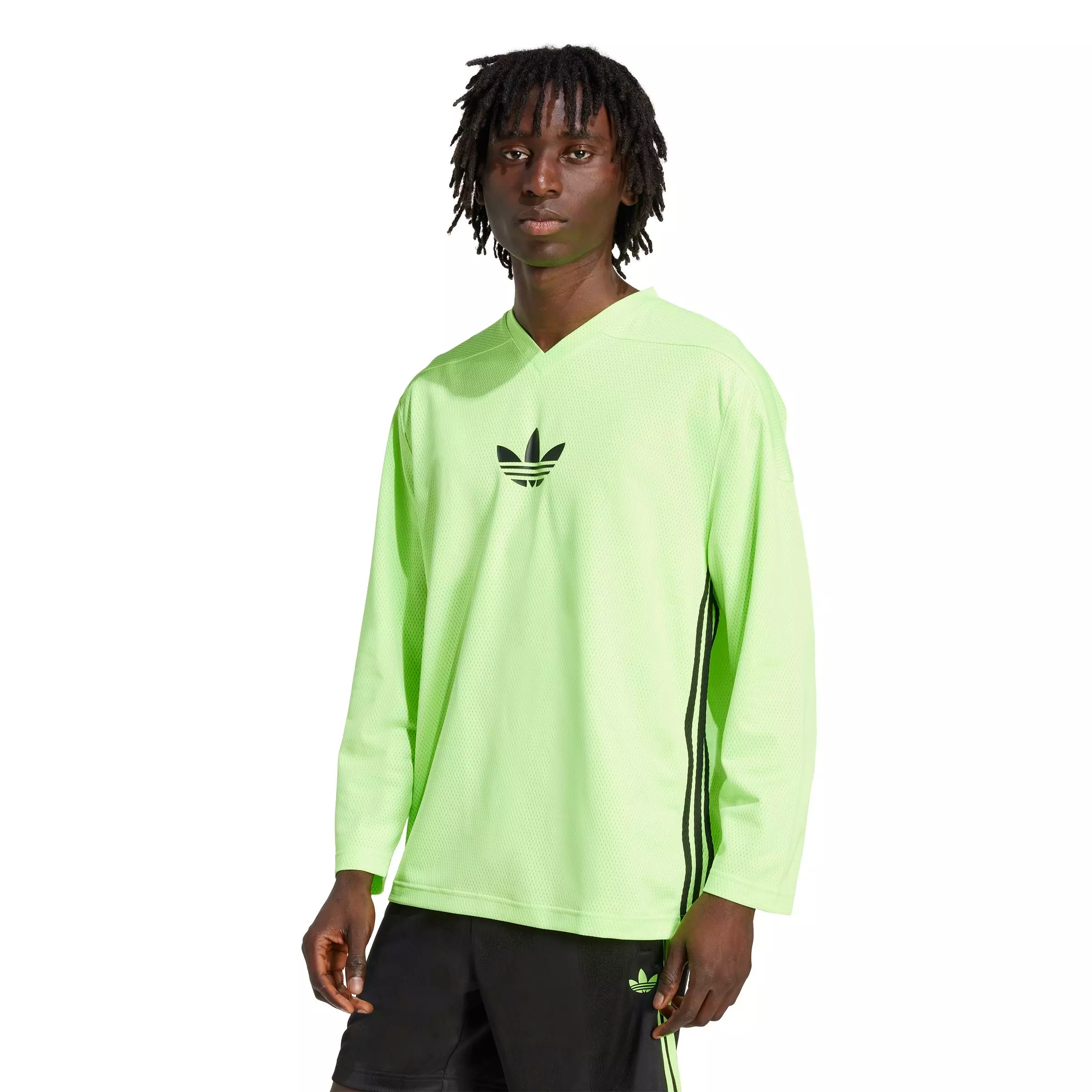 adidas Originals Men's Adicolor Mesh Long-Sleeve Tee - Green/Black - GREEN/BLACK