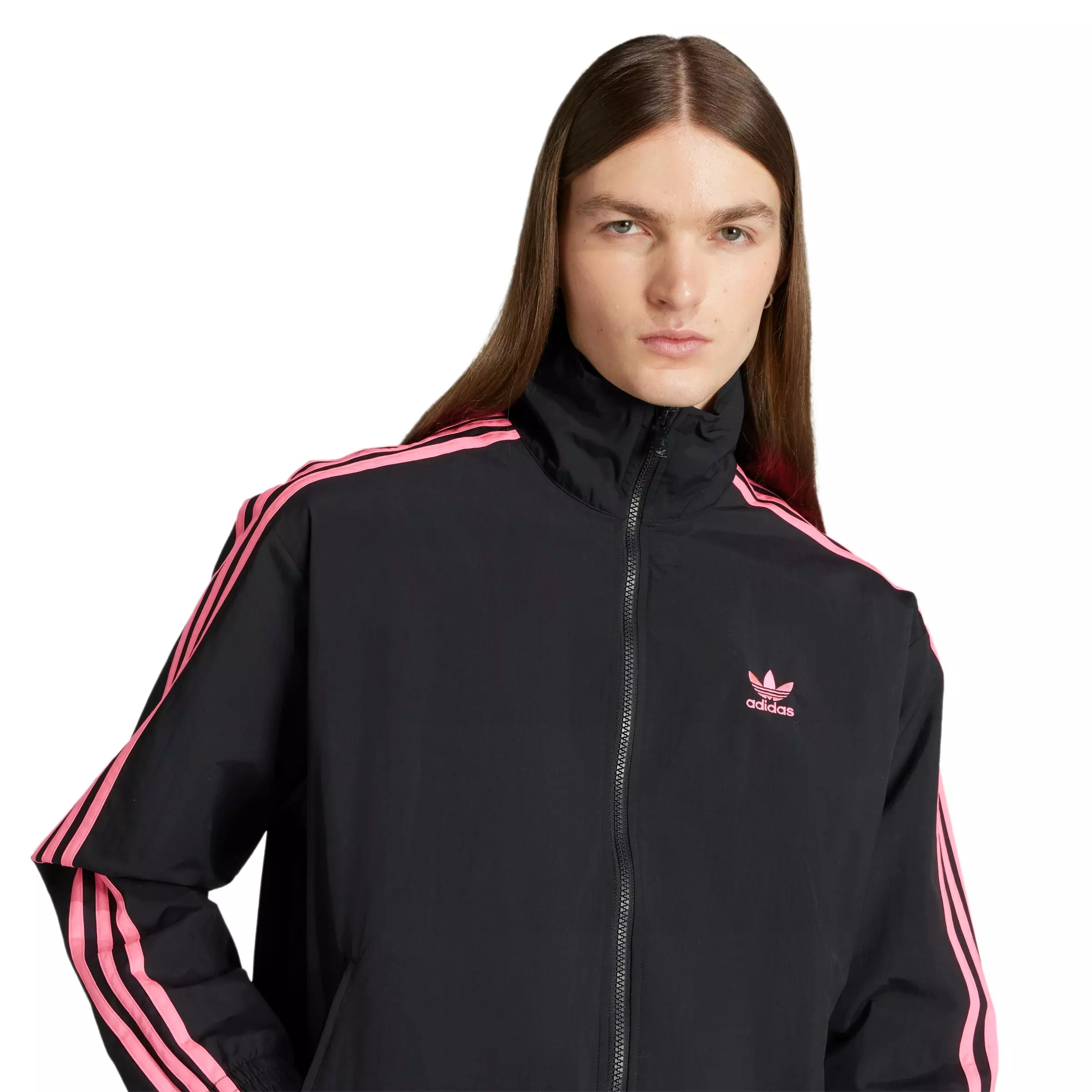 adidas Originals Men's Adicolor Woven Firebird Track Jacket - BLACK/PINK