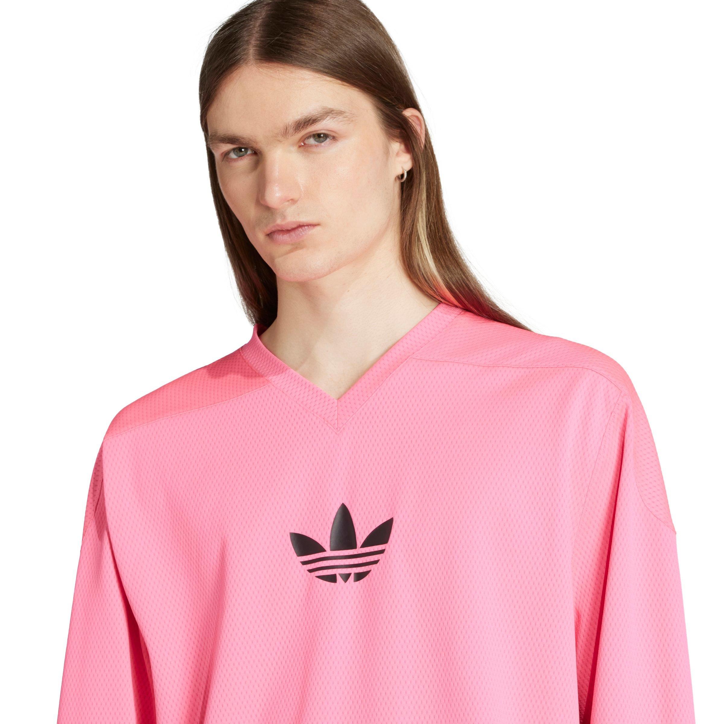 adidas Originals Men's Adicolor Mesh Long-Sleeve Tee-Pink/Black - PINK/BLACK Thumbnail View 3