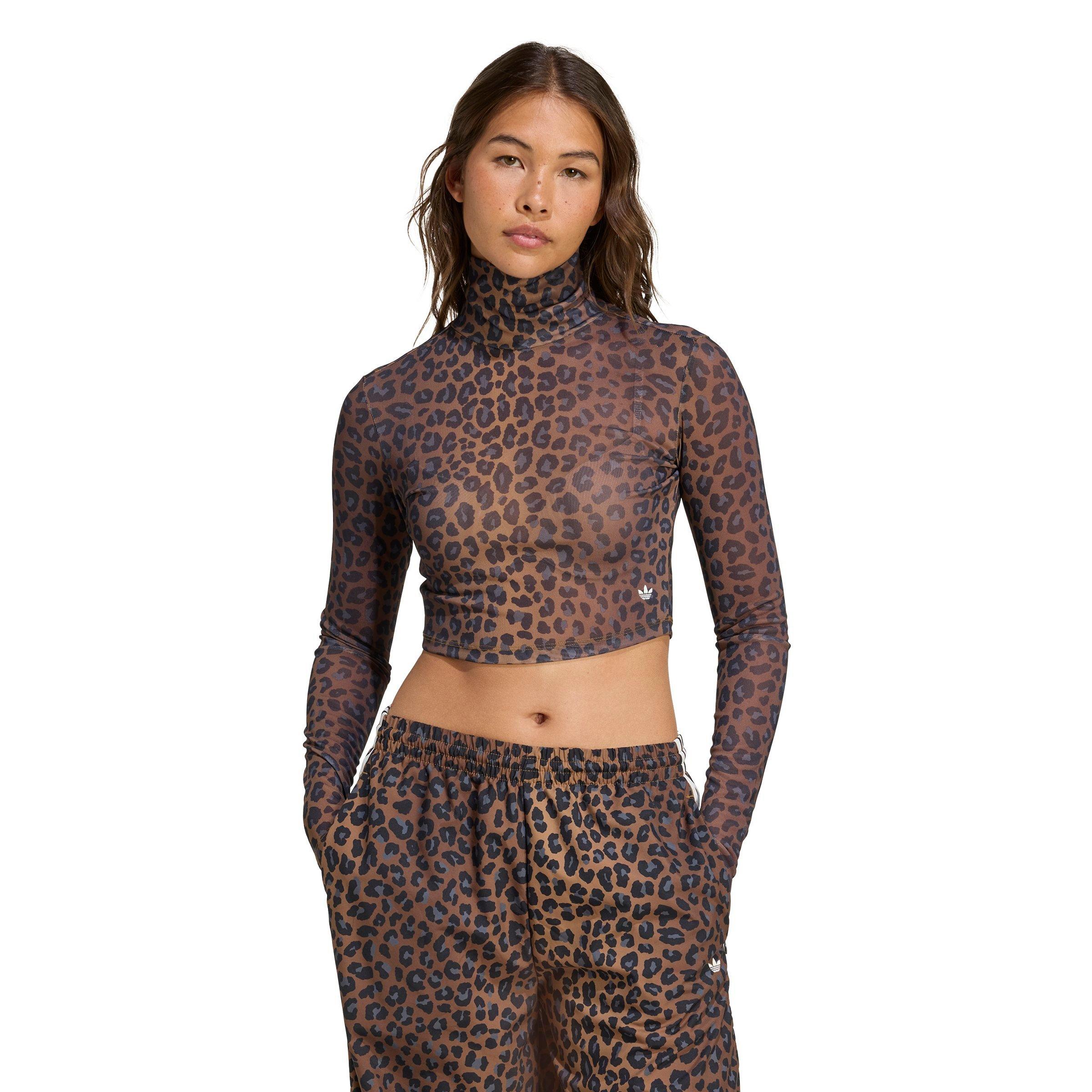 adidas Originals Women's Leopard Long-Sleeve Crop Shirt - BROWN/BLACK Thumbnail View 1