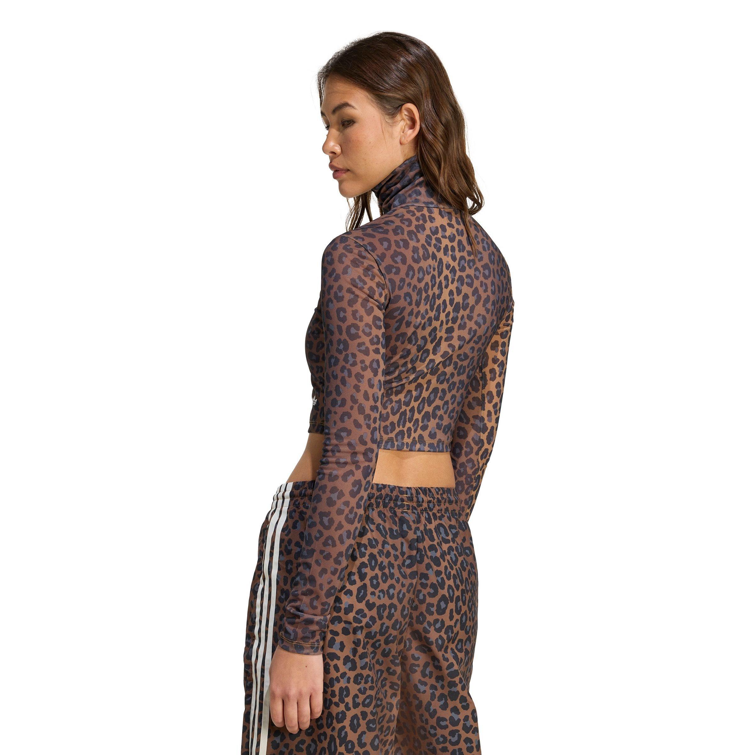 adidas Originals Women's Leopard Long-Sleeve Crop Shirt - BROWN/BLACK Thumbnail View 2