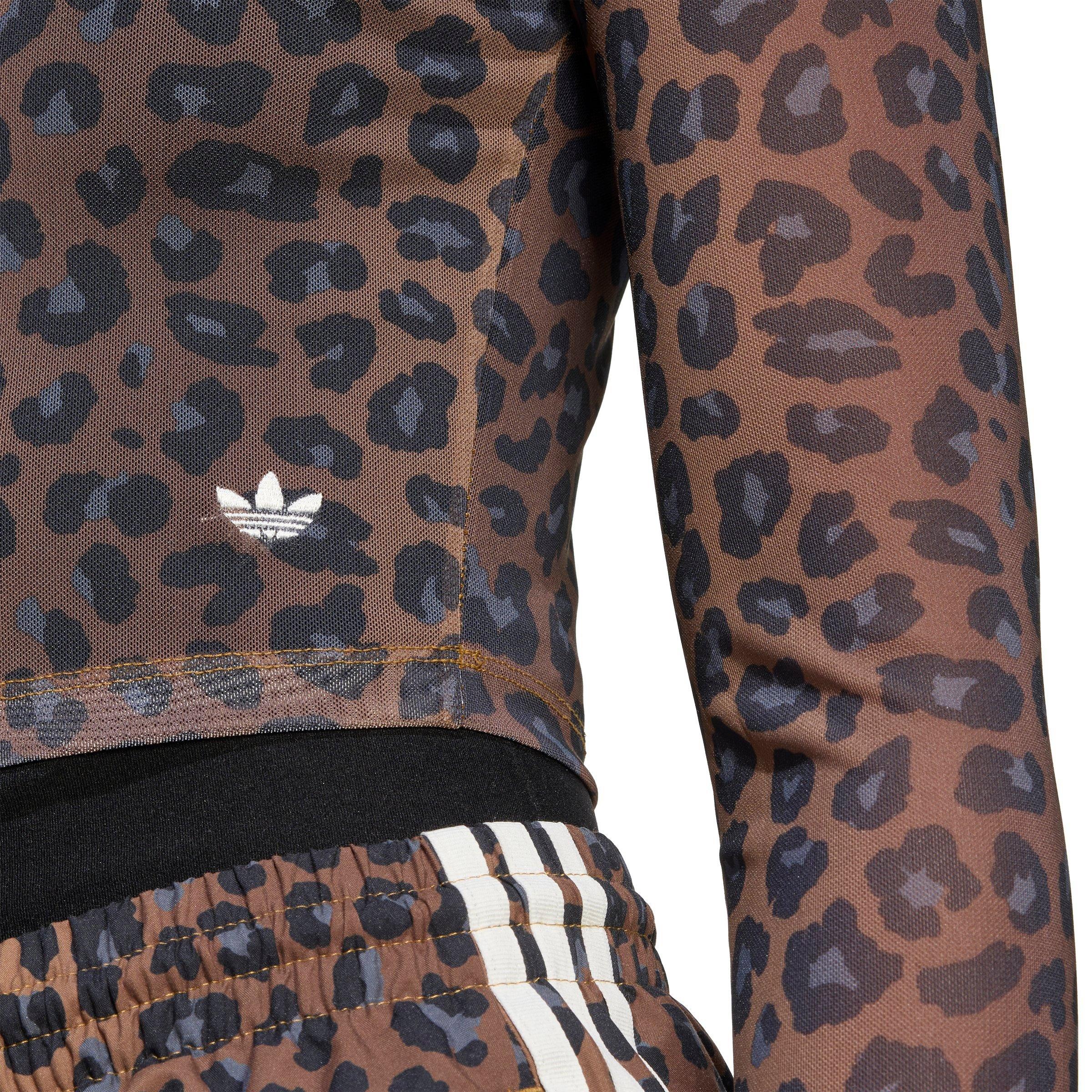 adidas Originals Women's Leopard Long-Sleeve Crop Shirt - BROWN/BLACK Thumbnail View 4