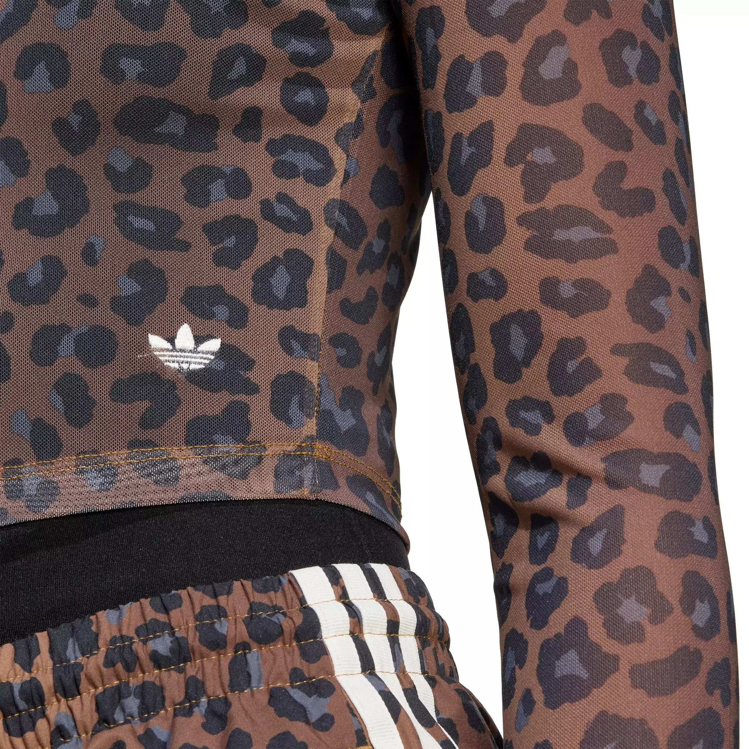 adidas Originals Women's Leopard Long-Sleeve Crop Shirt - BROWN/BLACK