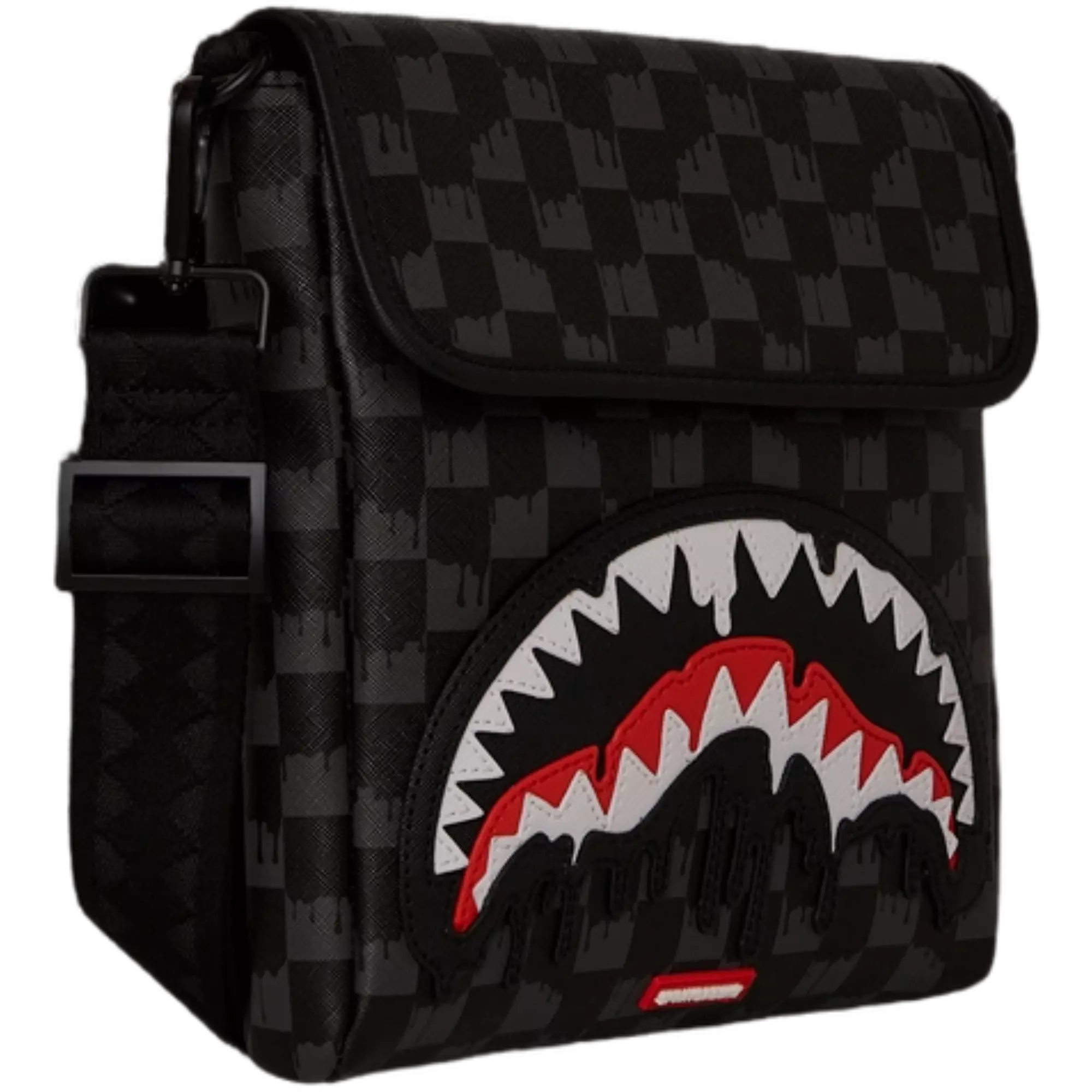 Sprayground Dripping Shark Messenger Sling Bag - BLACK