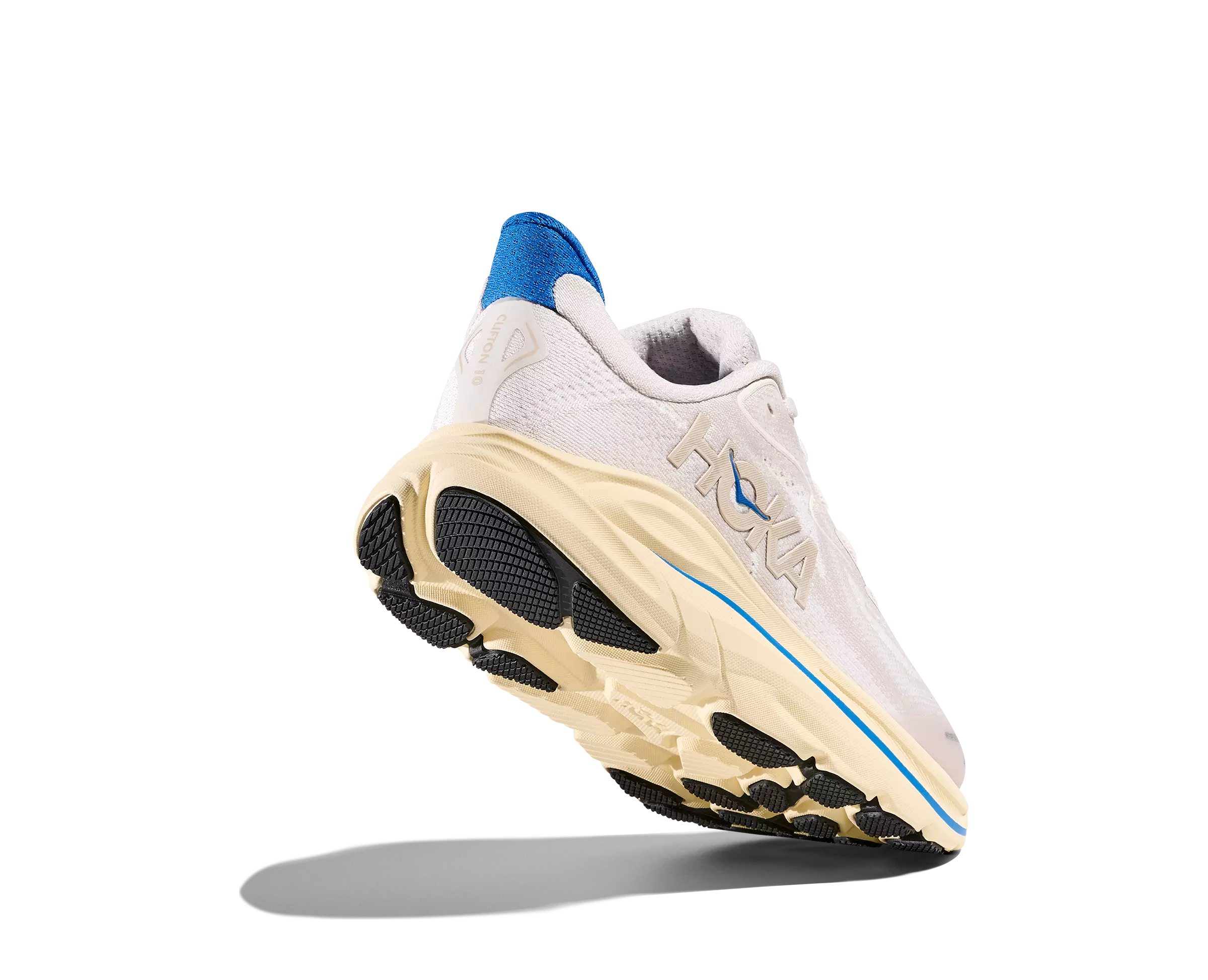 Hoka Clifton 10 "Stucco/Virtual Blue" Grade School Boys' Running Shoe - GREY/TAN