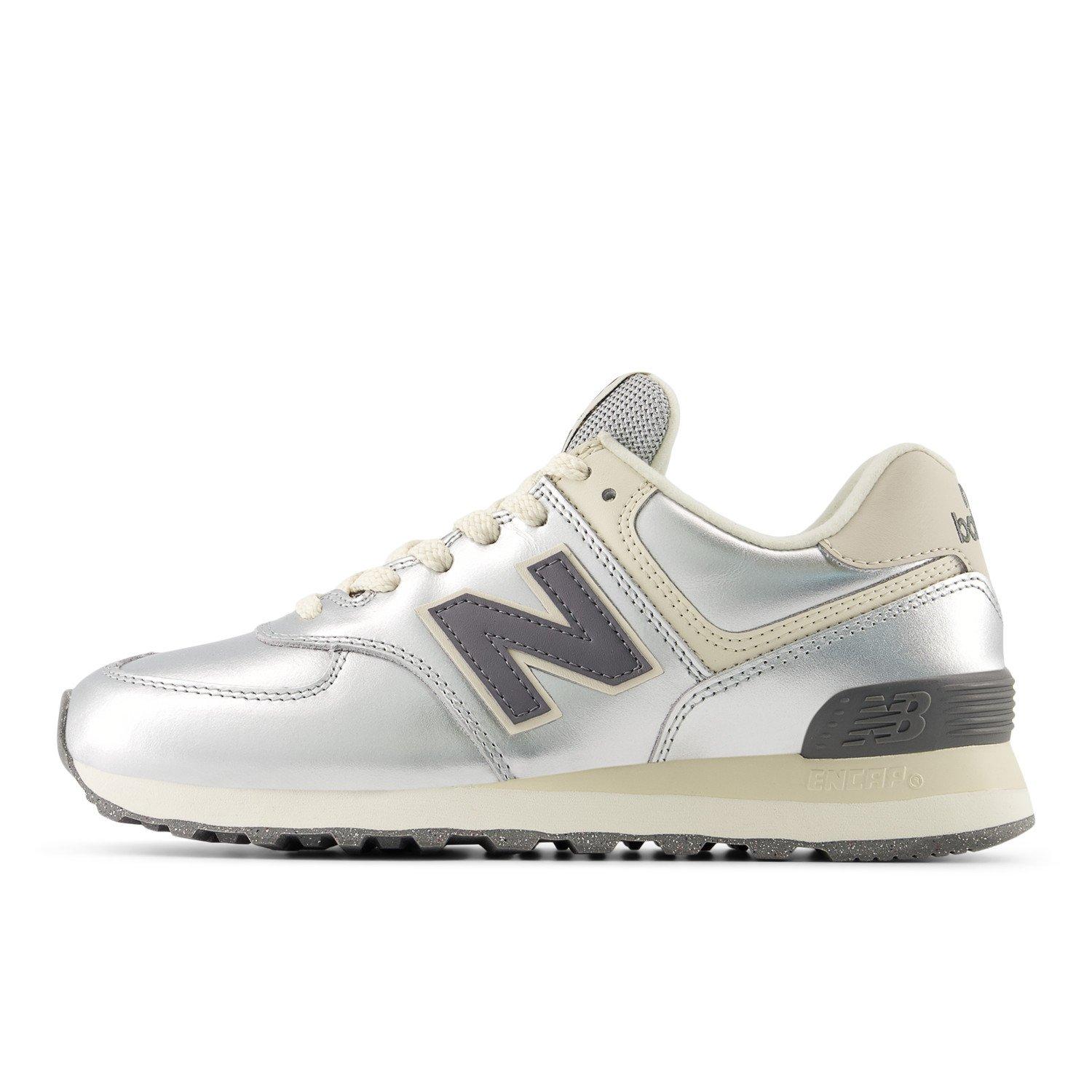 New Balance 574 "Metallic Silver/Arctic Grey" Women's Shoe - SILVER/BLACK Thumbnail View 3