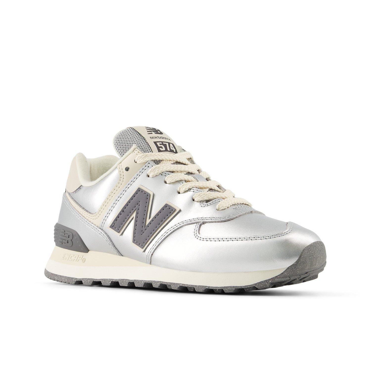 New Balance 574 "Metallic Silver/Arctic Grey" Women's Shoe - SILVER/BLACK Thumbnail View 5