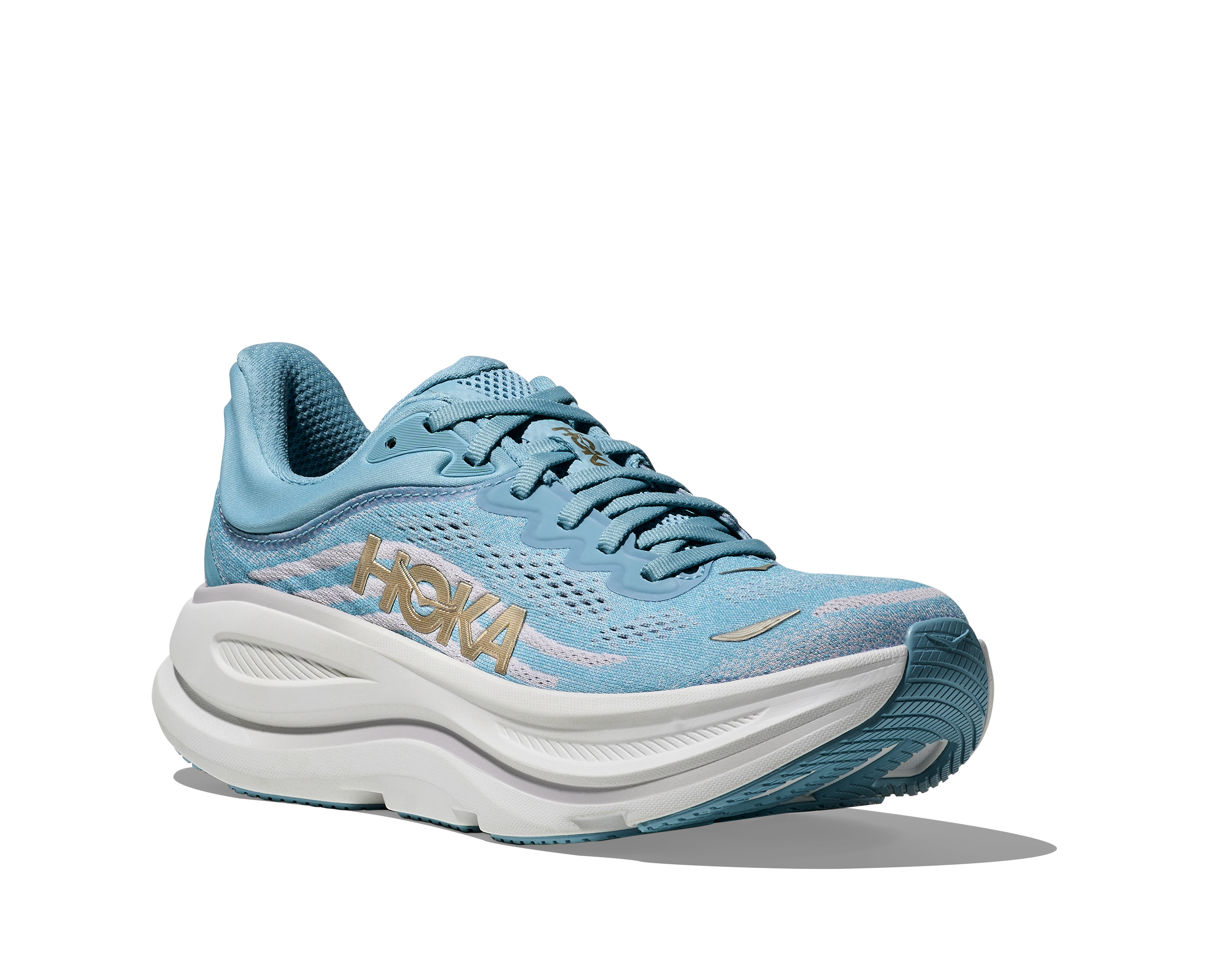 Hoka Bondi 9 "Blue/White/Gold" Women's Running Shoe - BLUE/WHITE Thumbnail View 3