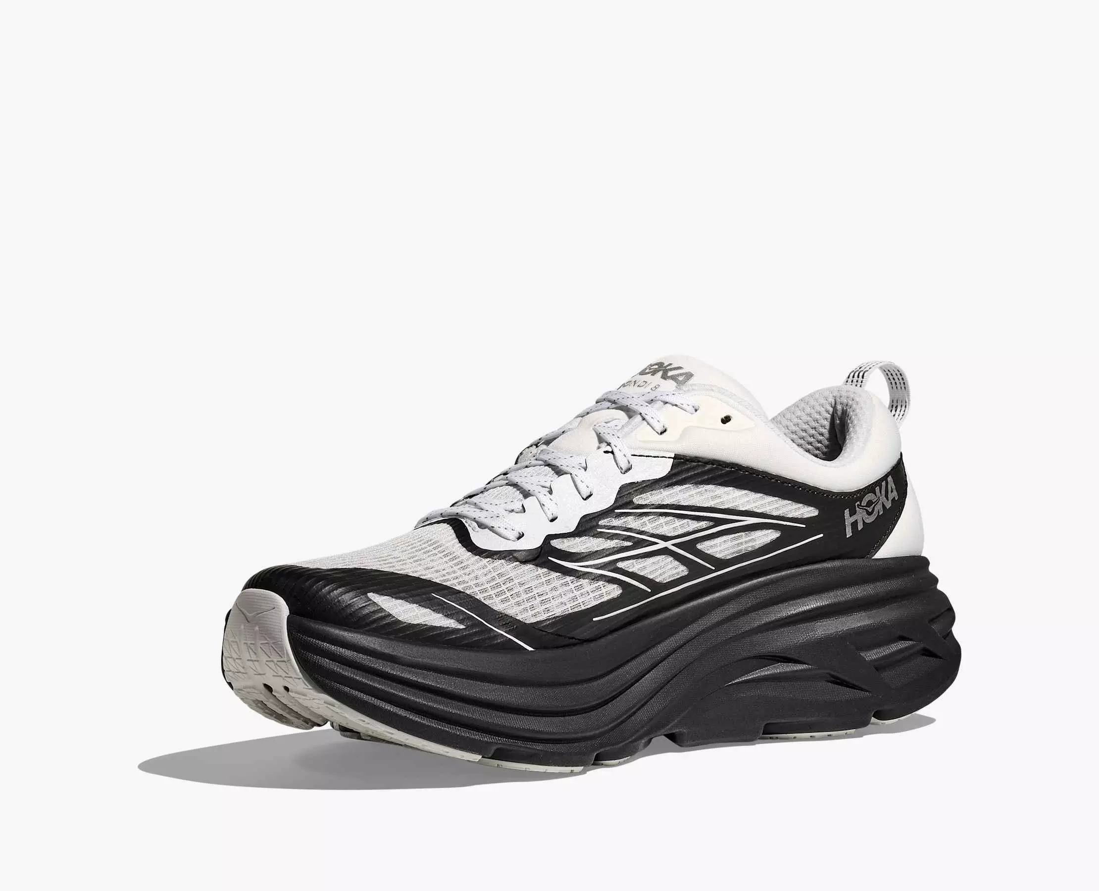 Hoka Bondi 8 Stealth/Tech Caged "Frost/Black" Unisex Running Shoe - WHITE/BLACK