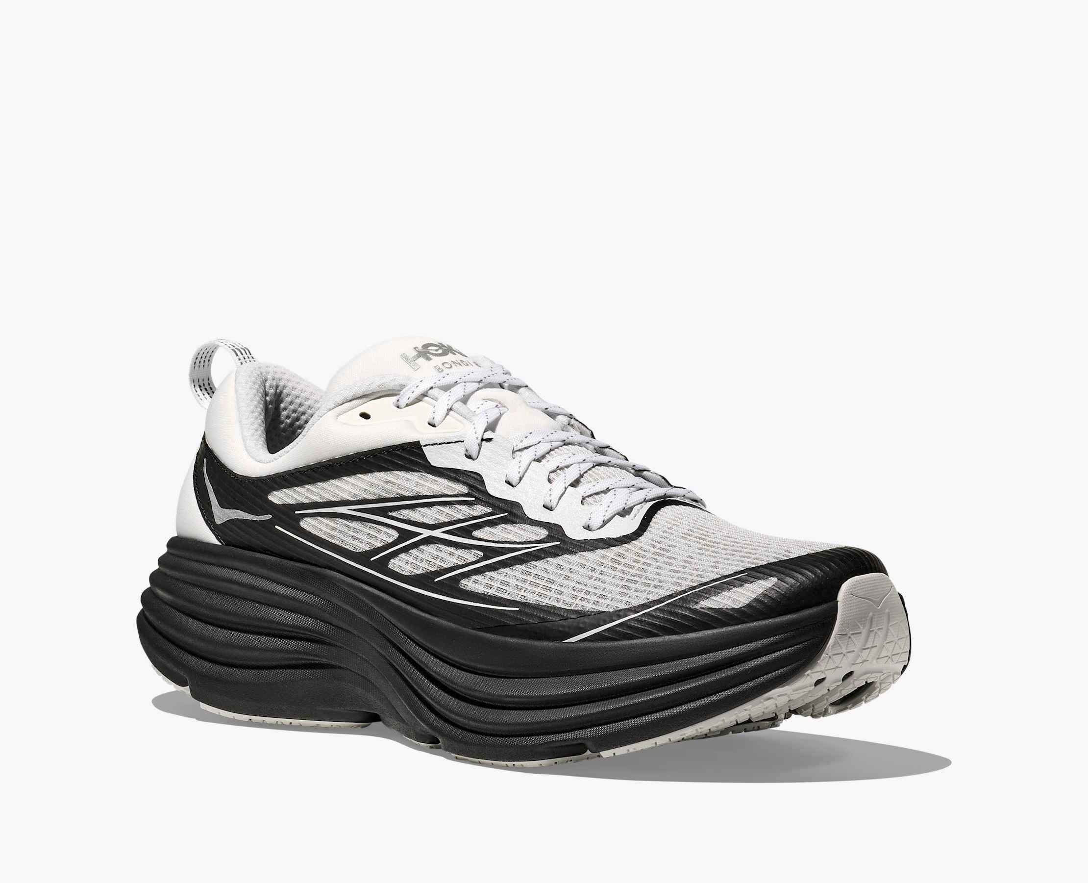 Hoka Bondi 8 Stealth/Tech Caged "Frost/Black" Unisex Running Shoe - WHITE/BLACK Thumbnail View 6