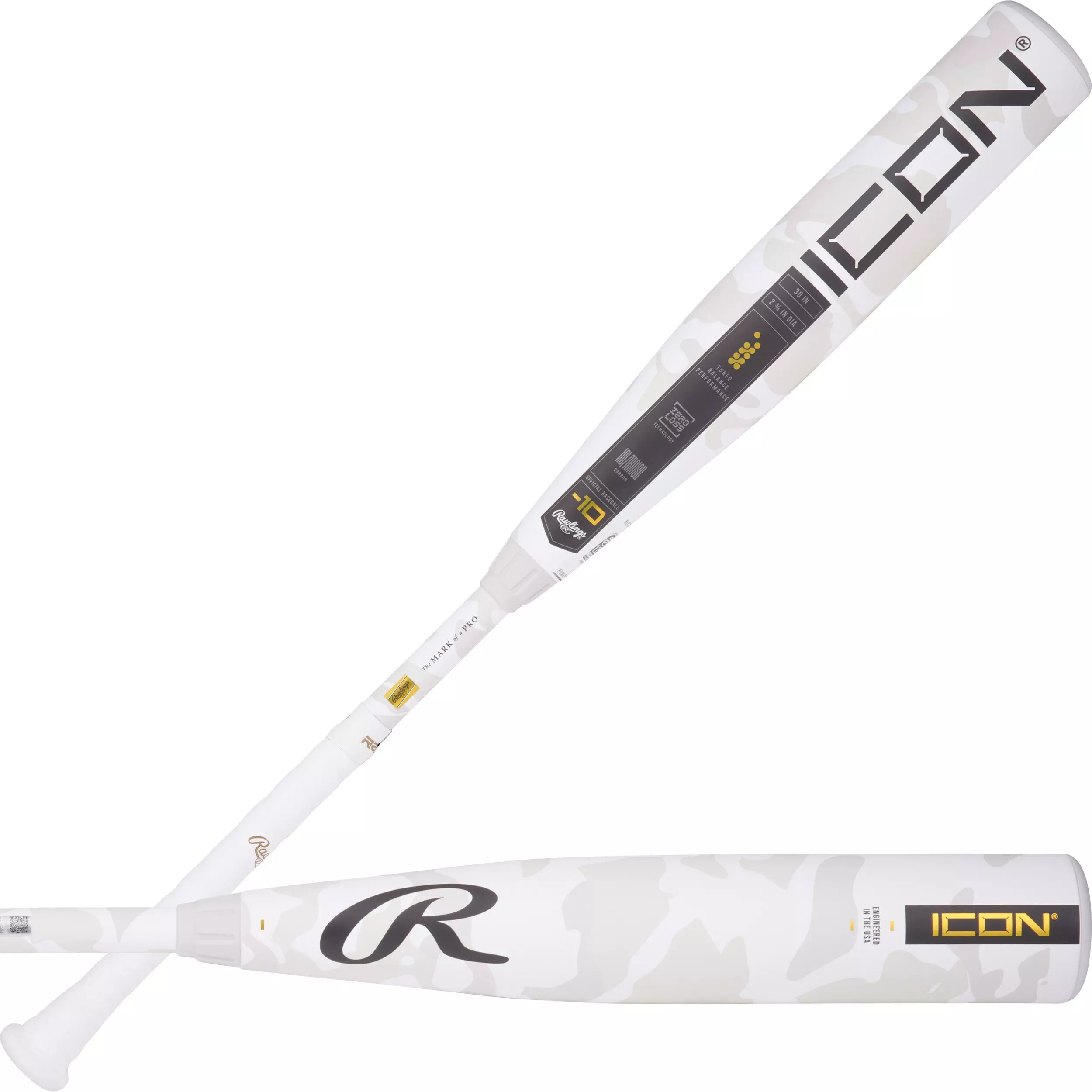 Rawlings Icon USSSA Youth 30/20 Baseball Bat (-10) 2025 - WHITE