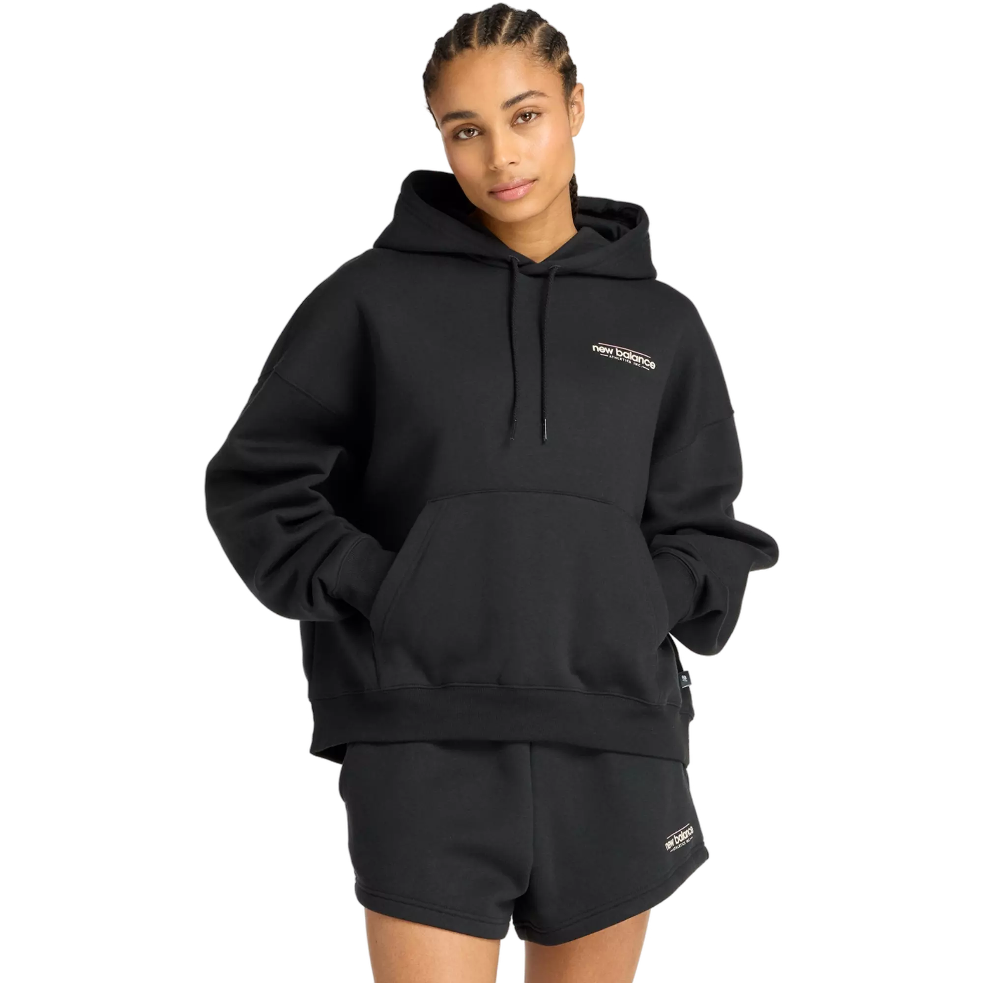 New Balance Women's Reimagined Fleece Hoodie-Black - BLACK