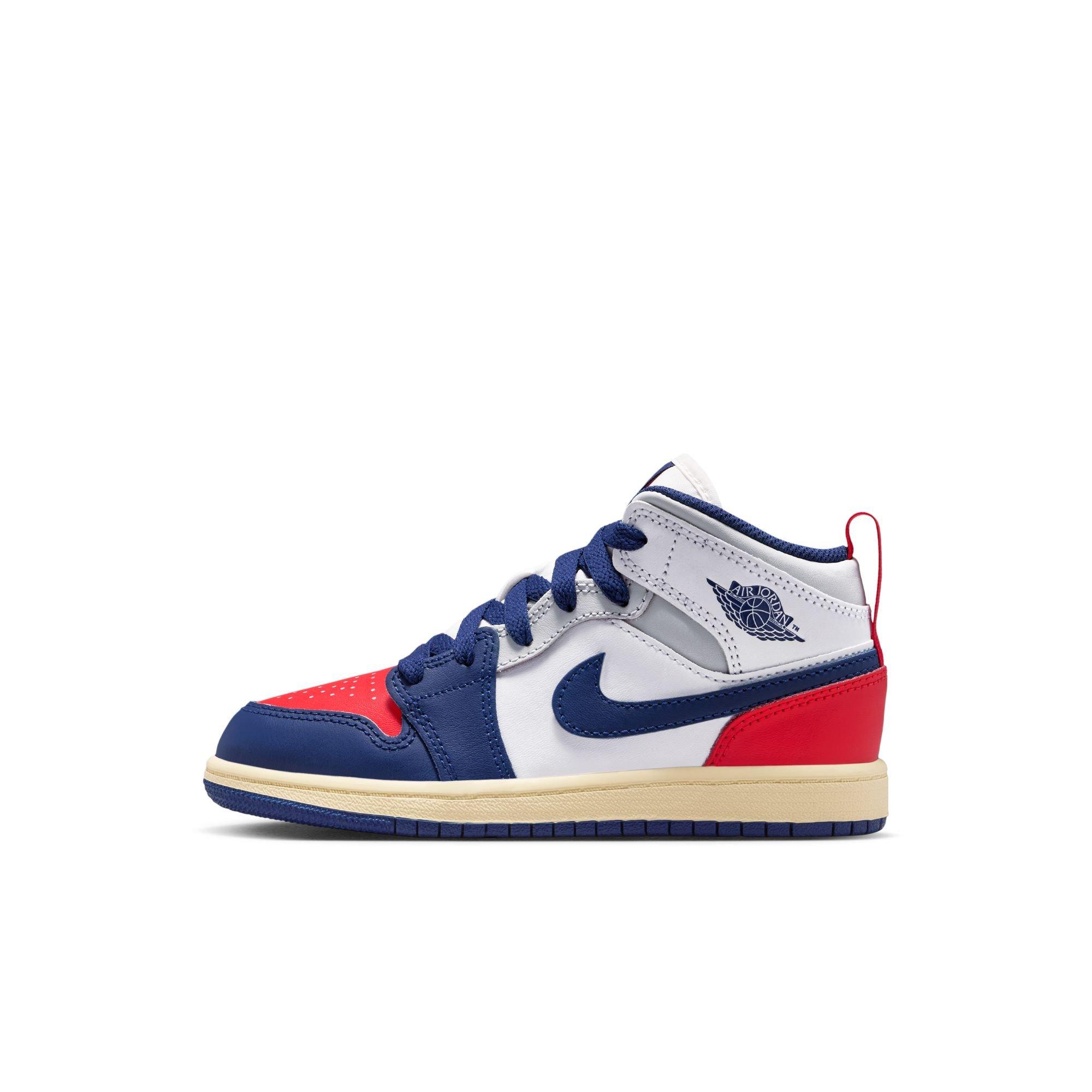 Jordan 1 Mid Preschool Boys' "White/Deep Royal Blue/University Blue" Shoe