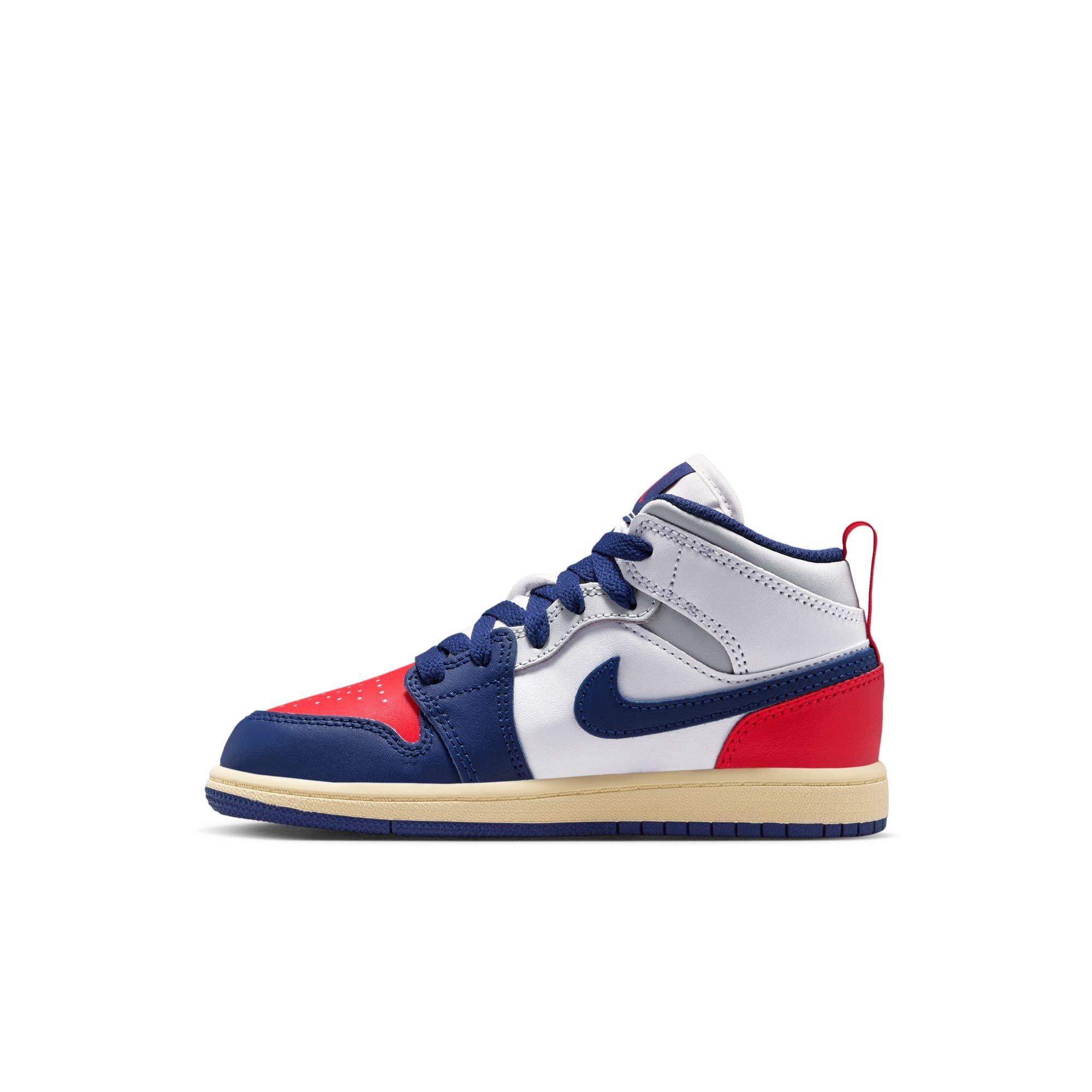 Air Jordan 1 Mid Preschool Shoes White/Blue/Red | Hibbett