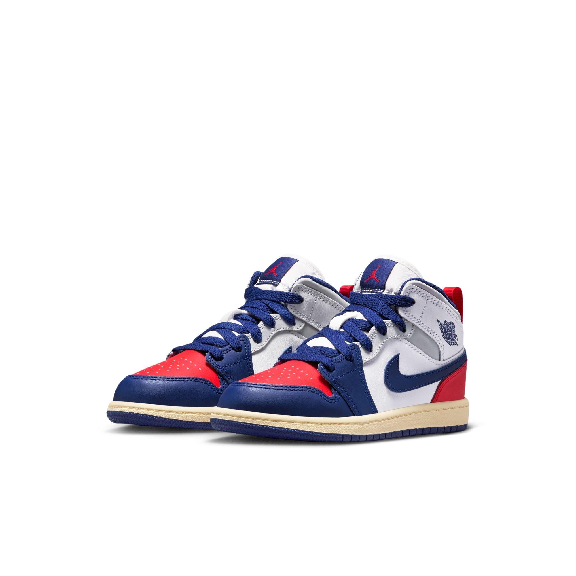 Jordan 1 Mid Preschool Boys' "White/Deep Royal Blue/University Blue" Shoe