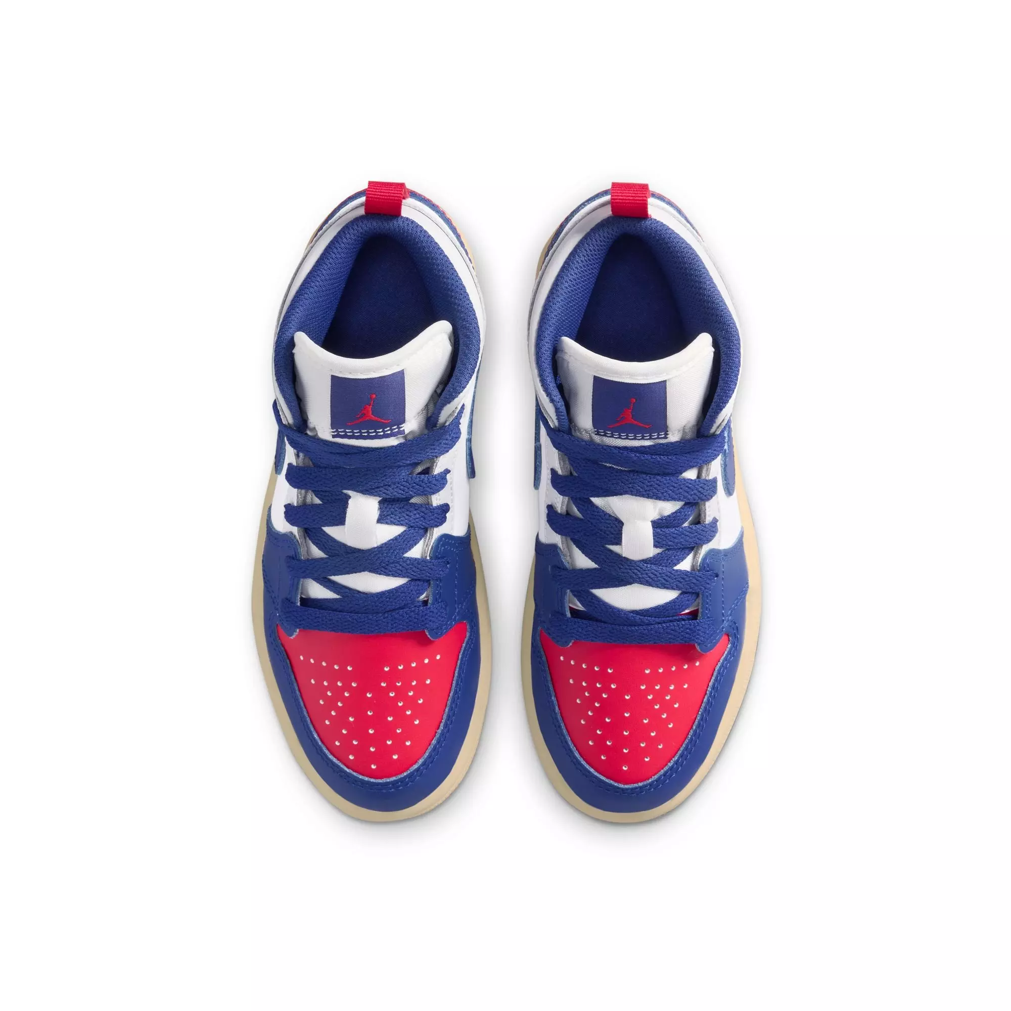 Jordan 1 Mid "White/Deep Royal Blue/University Blue" Preschool Boys' Shoe - WHITE/RED/BLUE