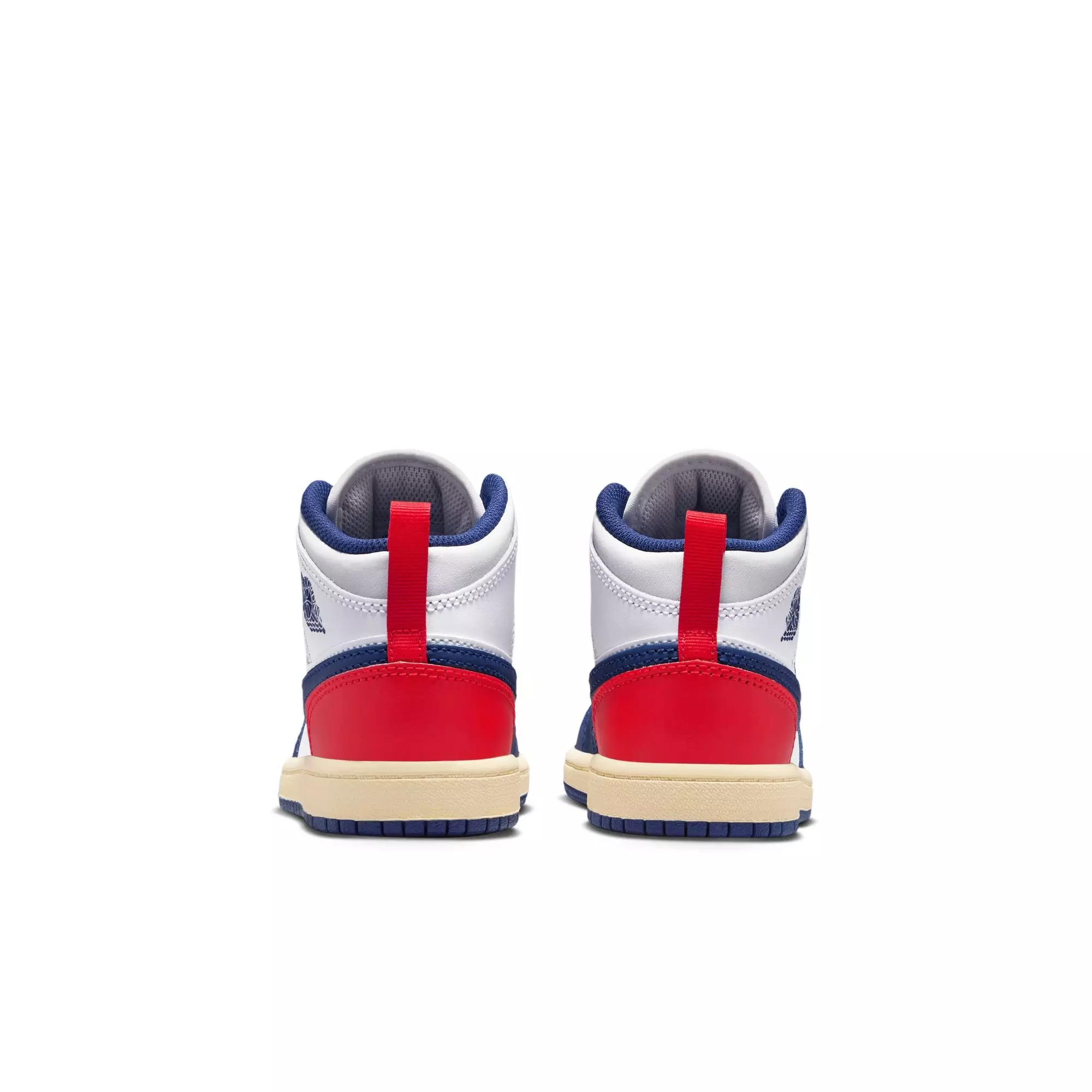 Jordan 1 Mid "White/Deep Royal Blue/University Blue" Preschool Boys' Shoe - WHITE/RED/BLUE