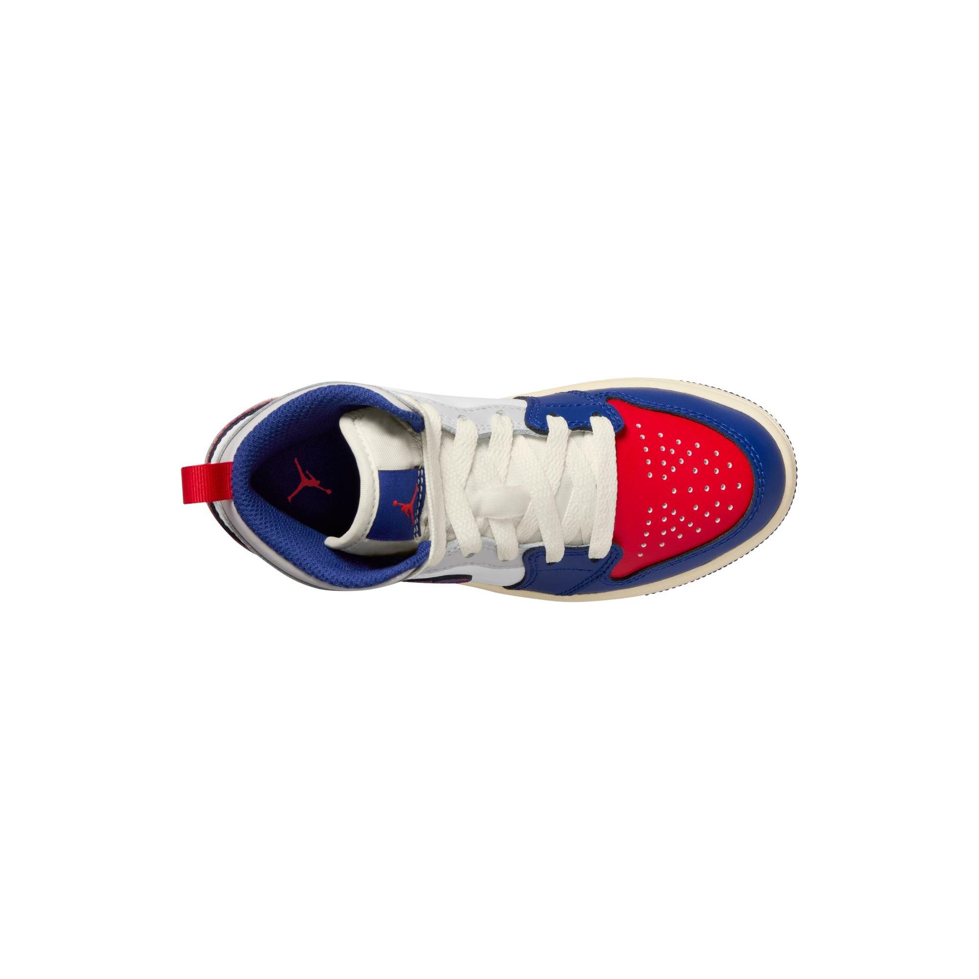 Jordan 1 Mid Preschool Boys' "White/Deep Royal Blue/University Blue" Shoe