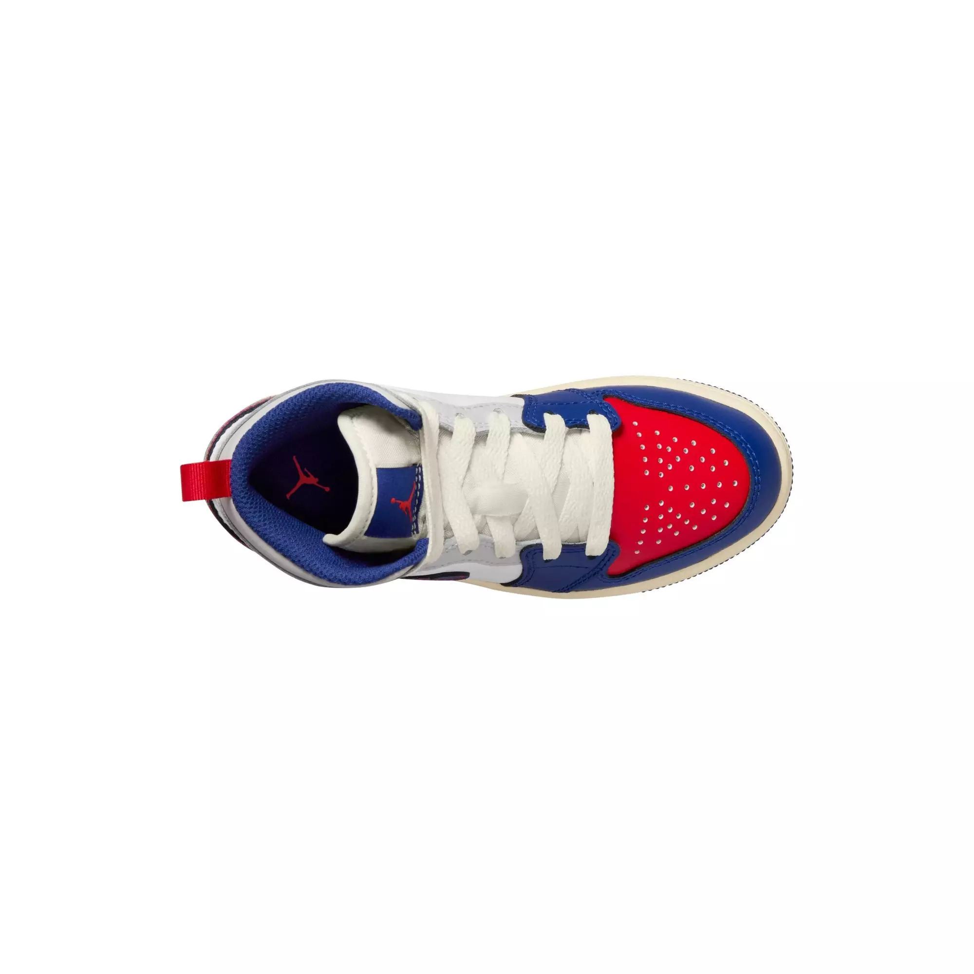 Jordan 1 Mid "White/Deep Royal Blue/University Blue" Preschool Boys' Shoe - WHITE/RED/BLUE