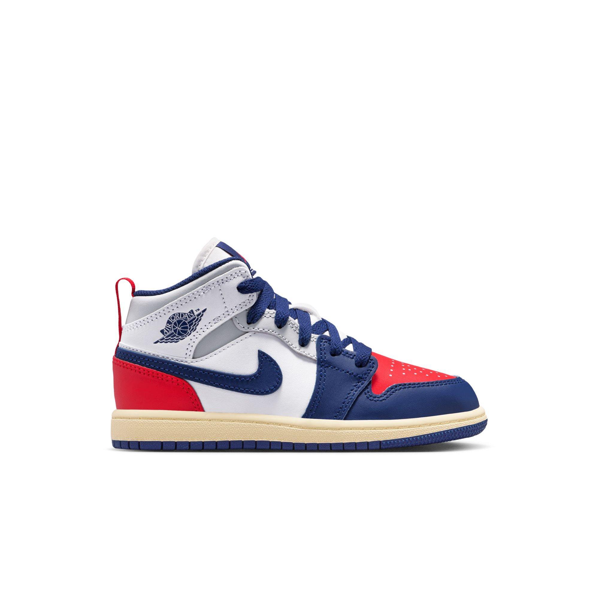 Air Jordan 1 Mid Preschool Shoes White/Blue/Red | Hibbett display picture 3