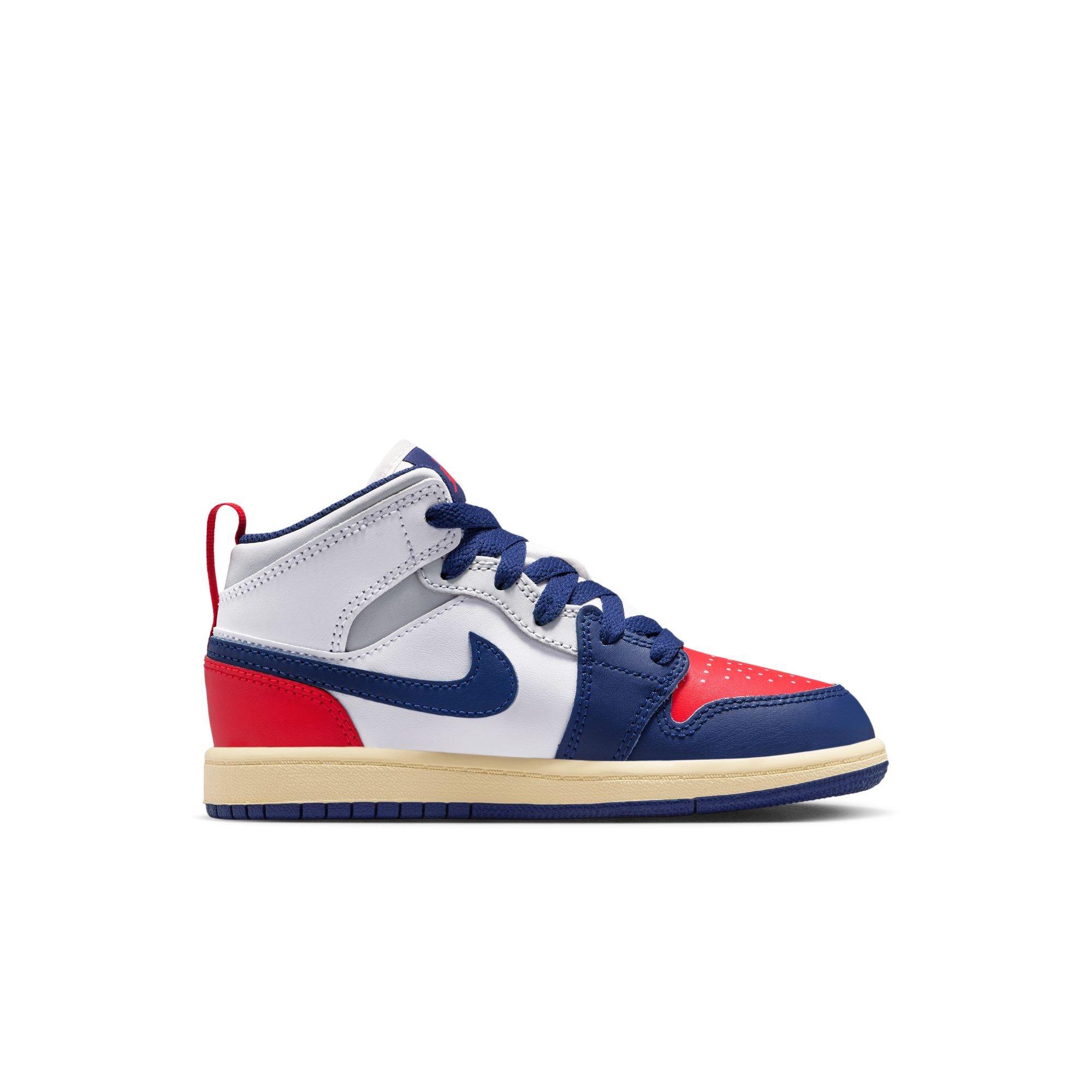 Jordan 1 Mid Preschool Boys' "White/Deep Royal Blue/University Blue" Shoe