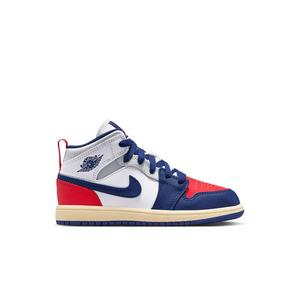 Jordan 1 Mid "White/Deep Royal Blue/University Blue" Preschool Boys' Shoe