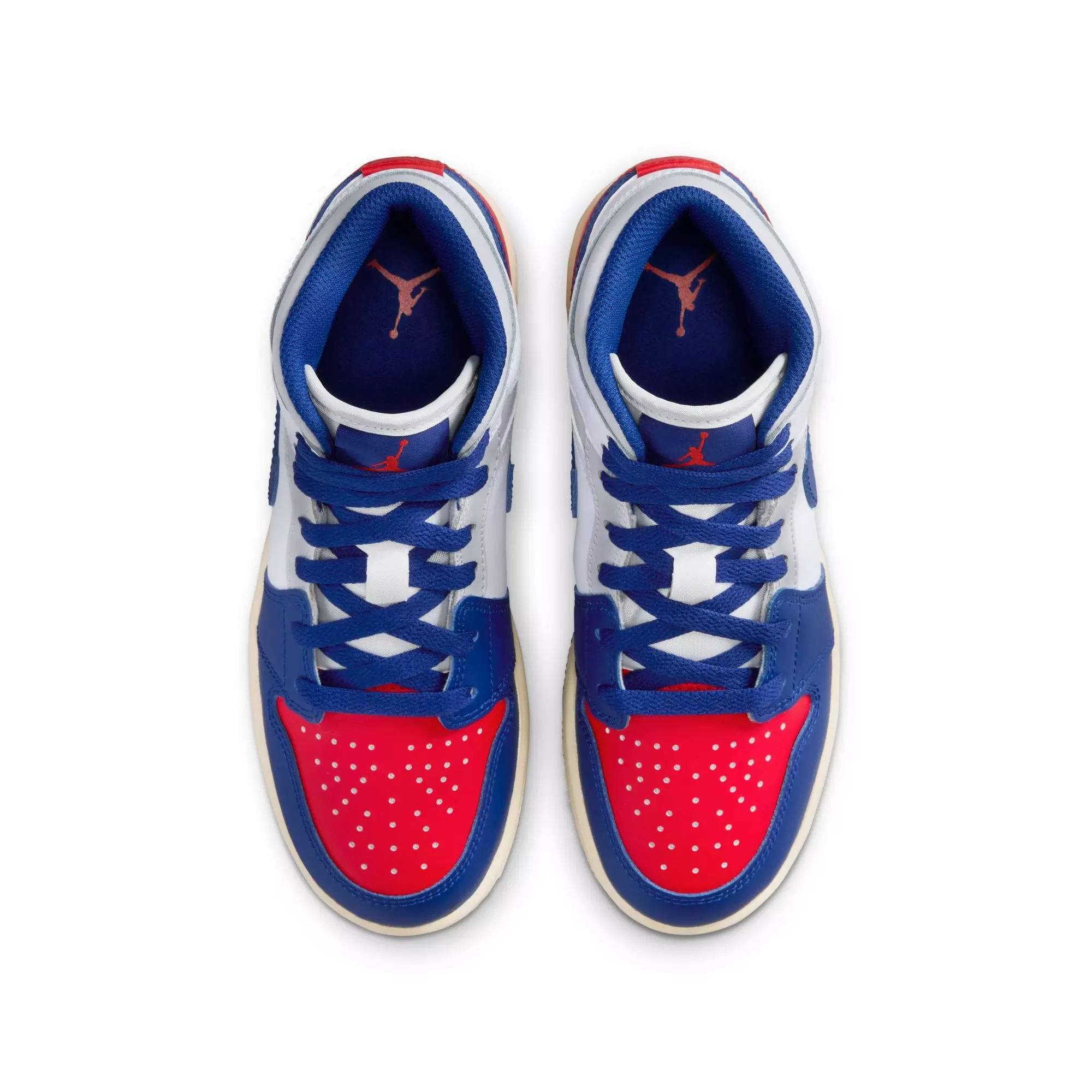 Jordan 1 Mid "White/Deep Royal Blue/University Red" Grade School Boys' Shoe - WHITE/RED/BLUE
