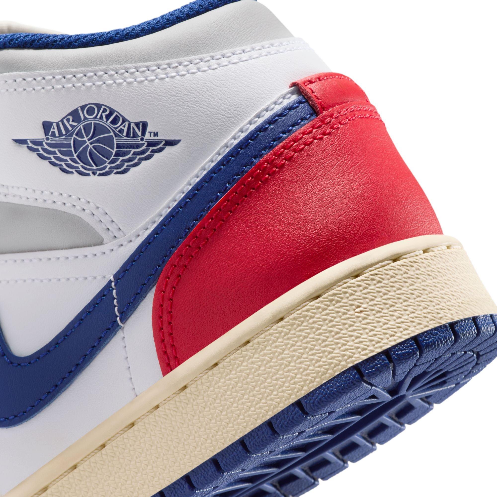 Jordan 1 Mid Grade School Boys' "White/Deep Royal Blue/University Red" Shoe