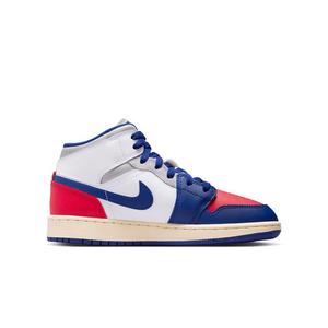 Jordan 1 Mid "White/Deep Royal Blue/University Red" Grade School Boys' Shoe