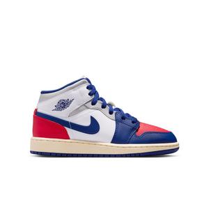 Jordan 1 Mid "White/Deep Royal Blue/University Red" Grade School Boys' Shoe