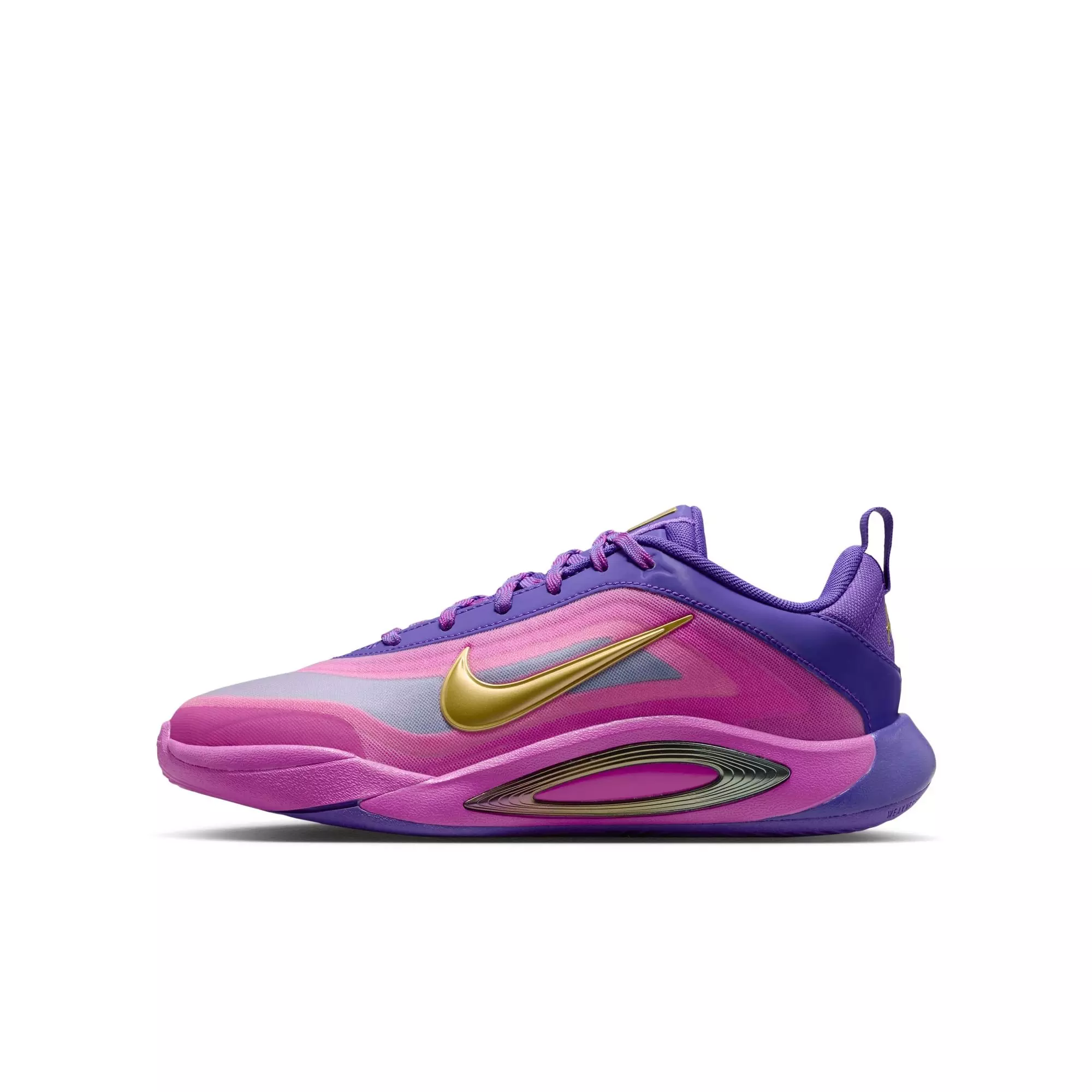 Nike A'One "Fierce Purple" Grade School Kids' Basketball Shoe - FIERCE PURPLE/METALLIC GOLD/HYPER VIOLET